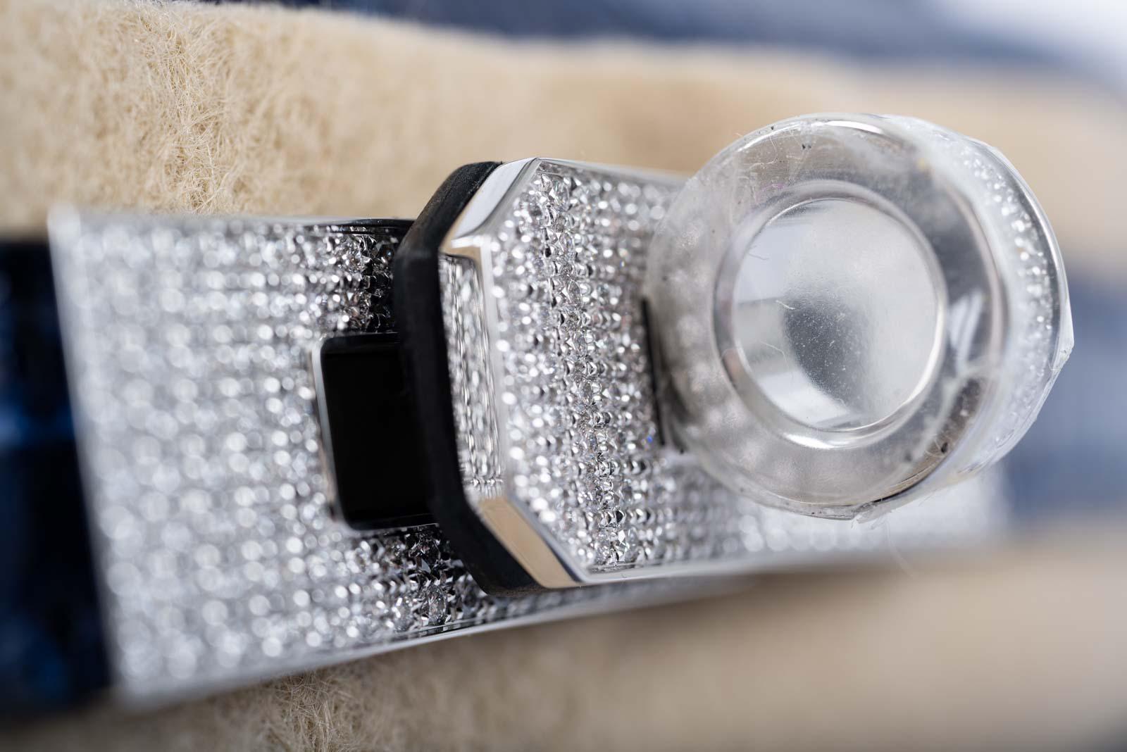 Hermès Kelly 20 Mini II Sellier Blue Sapphire Porosus Crocodile White Gold Hardware with Diamonds