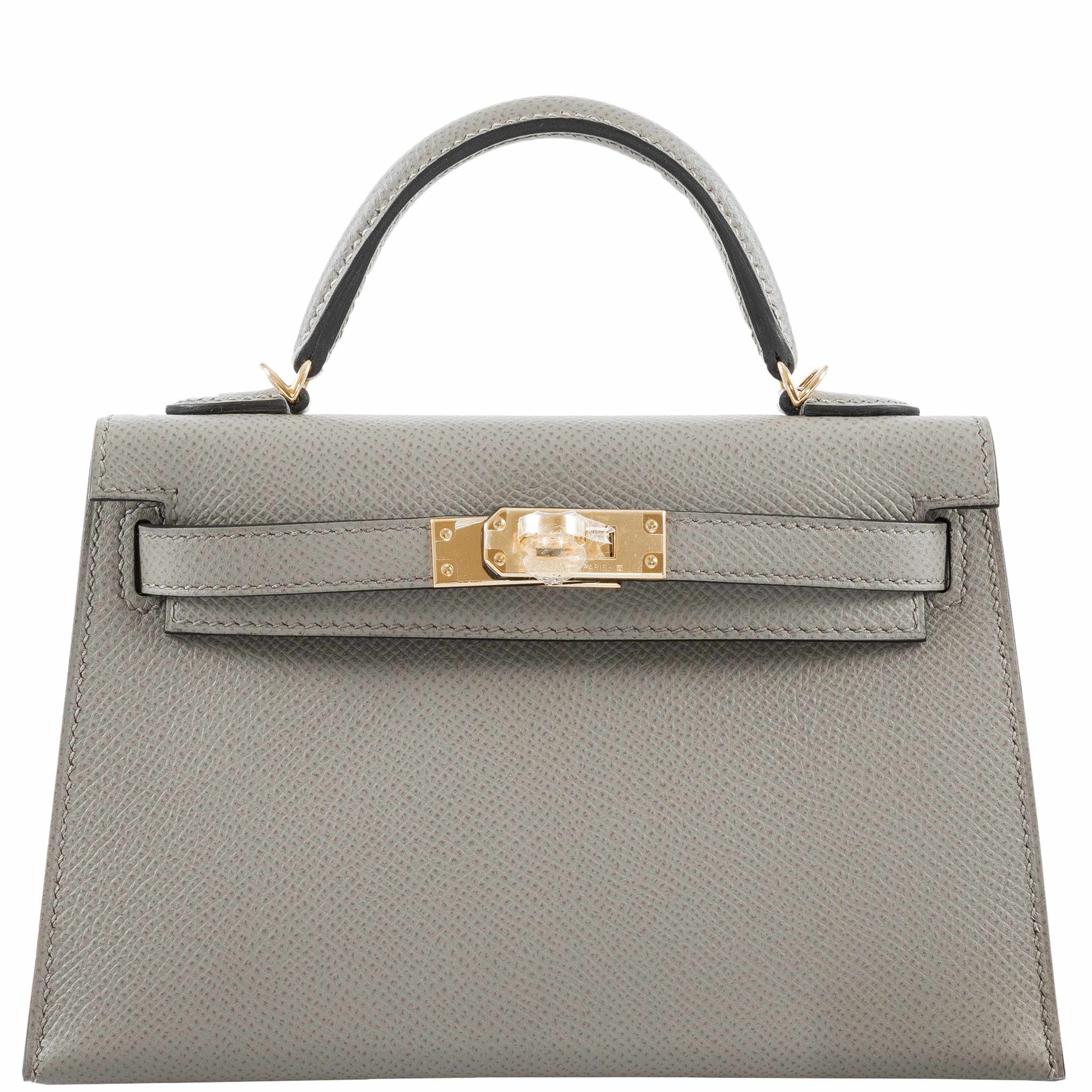A GRIS ASPHALTE EPSOM LEATHER MINI KELLY 20 II WITH GOLD HARDWARE