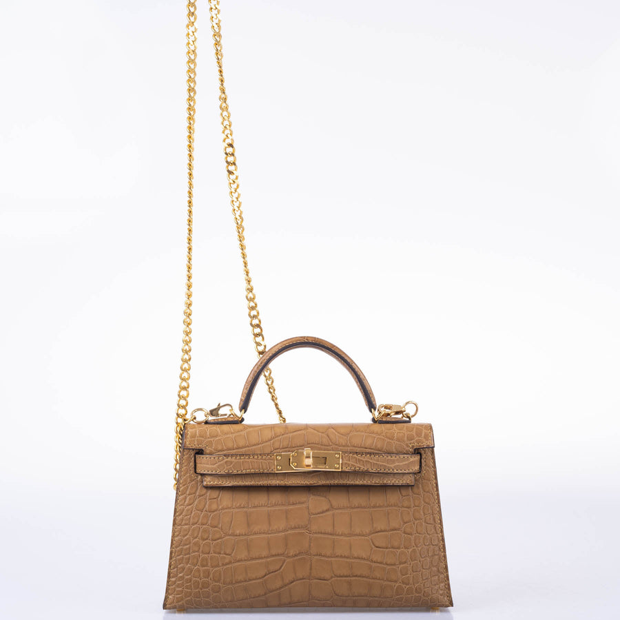 Hermès Kelly 20 Mini II Sellier Kraft Alligator Gold Hardware