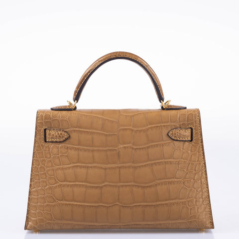 Hermès Kelly 20 Mini II Sellier Kraft Matte Alligator with Gold Hardware