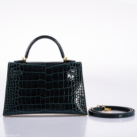 Hermès Kelly 20 Mini II Sellier Vert Cypress Alligator Gold Hardware - 2019, D
