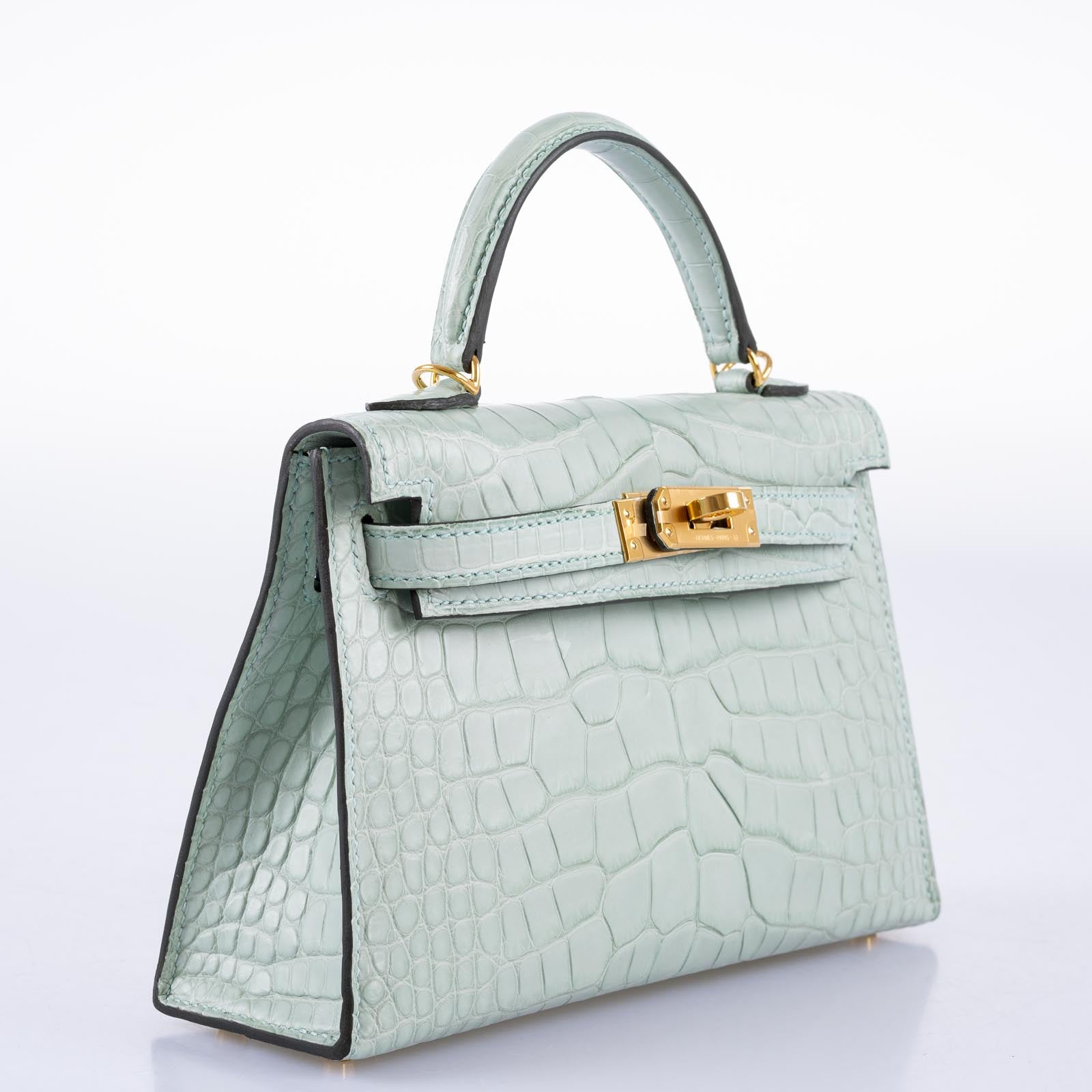 Hermès Kelly 20 Mini II Sellier Vert D'Eau Matte Alligator Gold Hardware