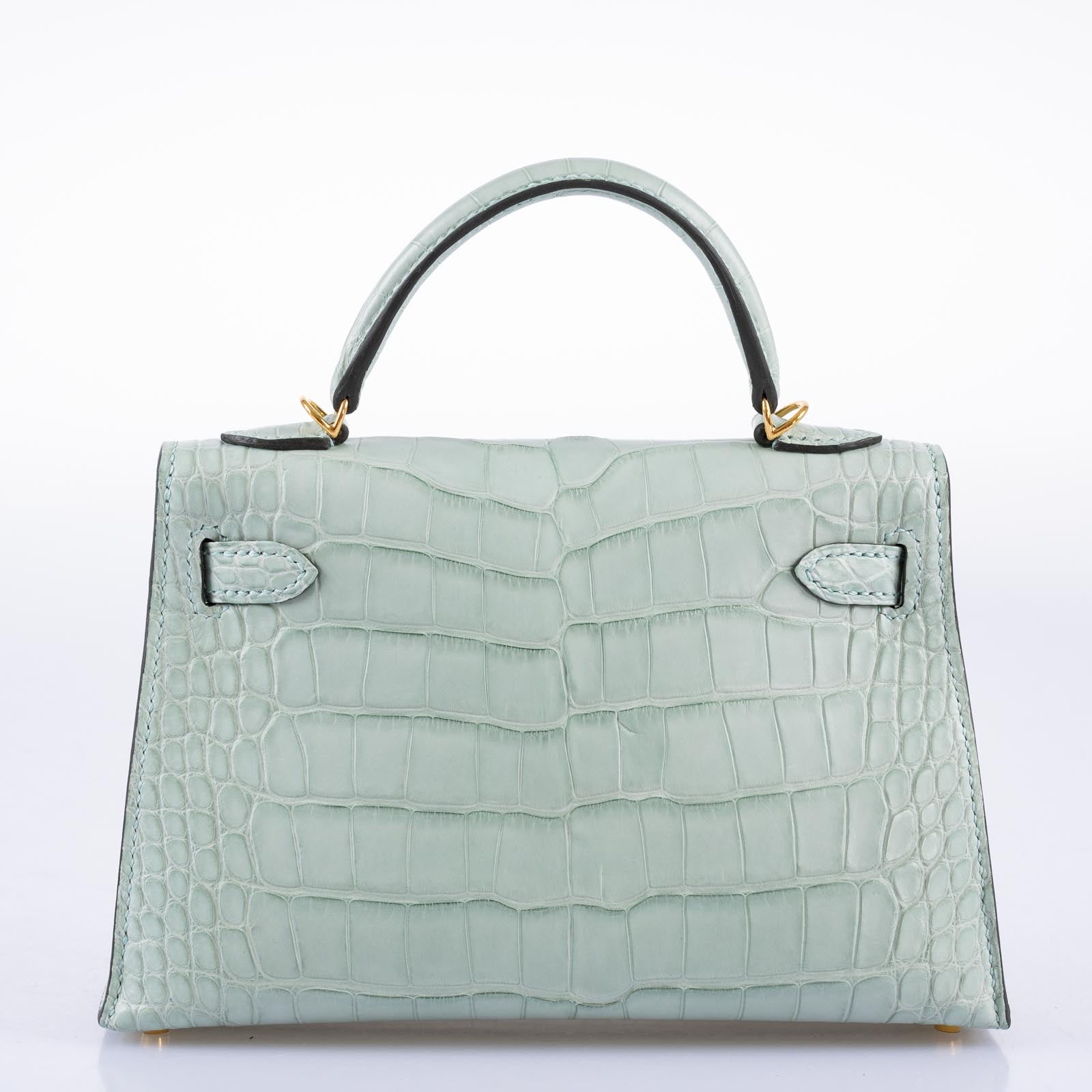 Hermès Kelly 20 Mini II Sellier Vert D'Eau Matte Alligator Gold Hardware