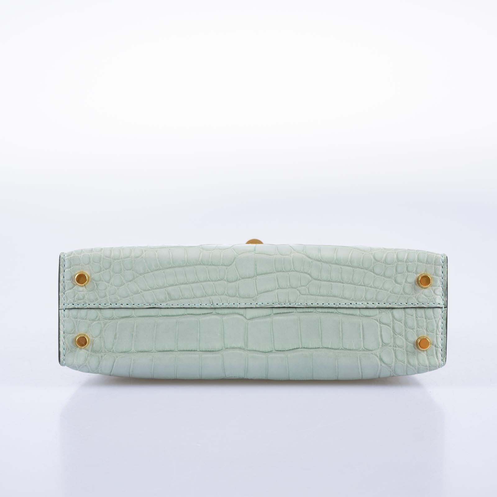 Hermès Kelly 20 Mini II Sellier Vert D'Eau Matte Alligator Gold Hardware