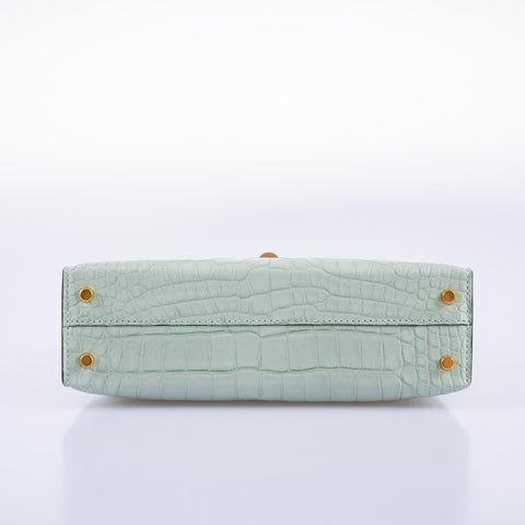 Hermès Kelly 20 Mini II Sellier Vert D'Eau Matte Alligator Gold Hardware