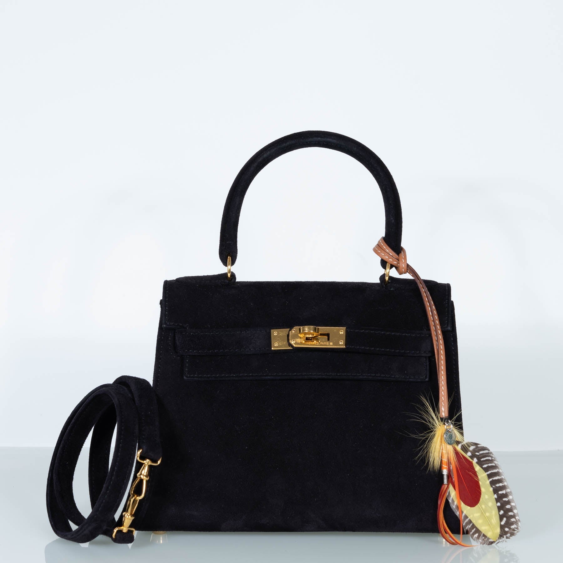 Hermès Kelly 20 Mini Sellier Black Noir Veau Doblis Suede Gold Hardware