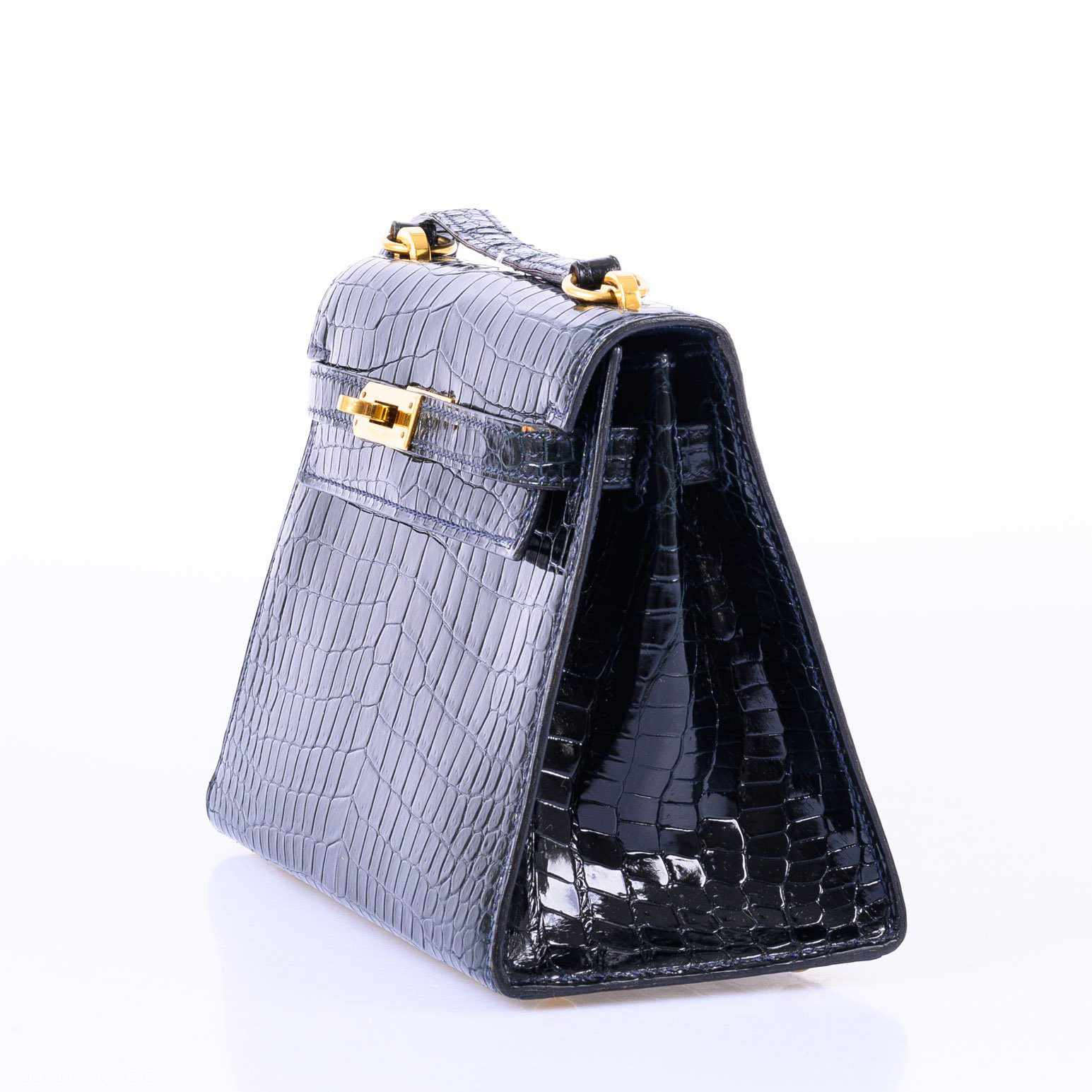 Hermès Kelly 20 Mini Sellier Shoulder Black Porosus Crocodile Gold Hardware - 1981