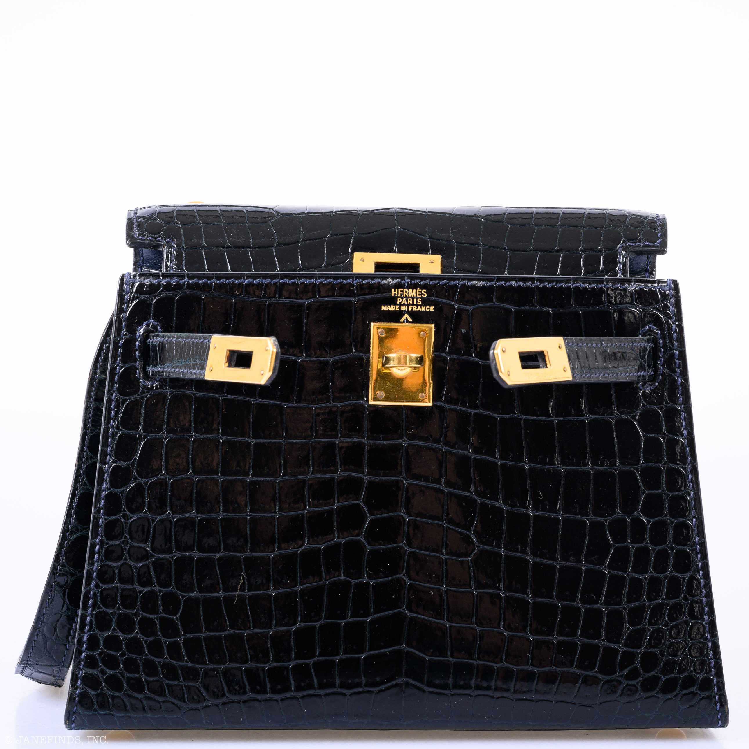 Hermès Kelly 20 Mini Sellier Shoulder Black Porosus Crocodile Gold Hardware - 1981
