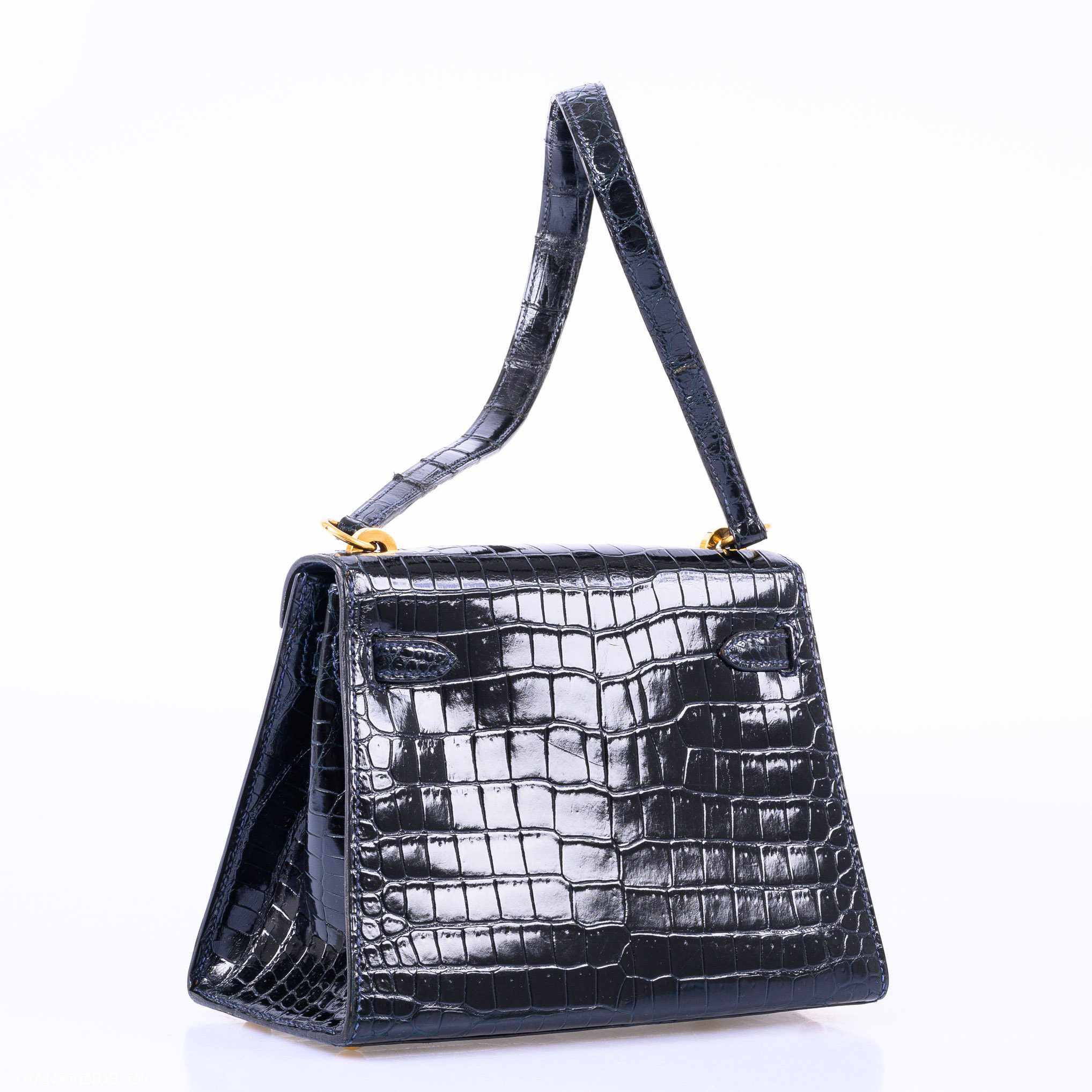 Hermès Kelly 20 Mini Sellier Shoulder Black Porosus Crocodile Gold Hardware - 1981