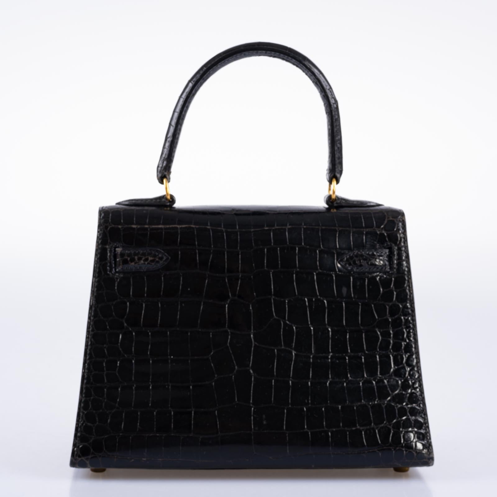 Hermès Kelly 20 Mini Sellier Vintage Shiny Black Noir Porosus Crocodile with Gold Hardware