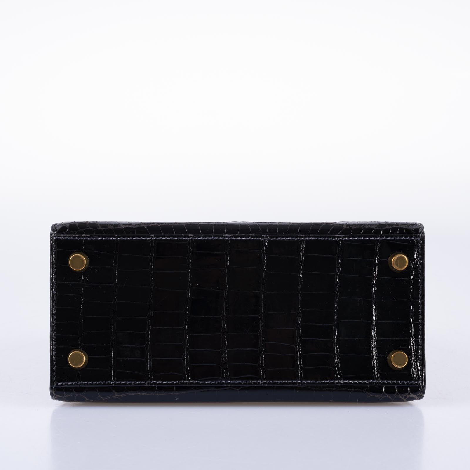Hermès Kelly 20 Mini Sellier Vintage Shiny Black Noir Porosus Crocodile with Gold Hardware