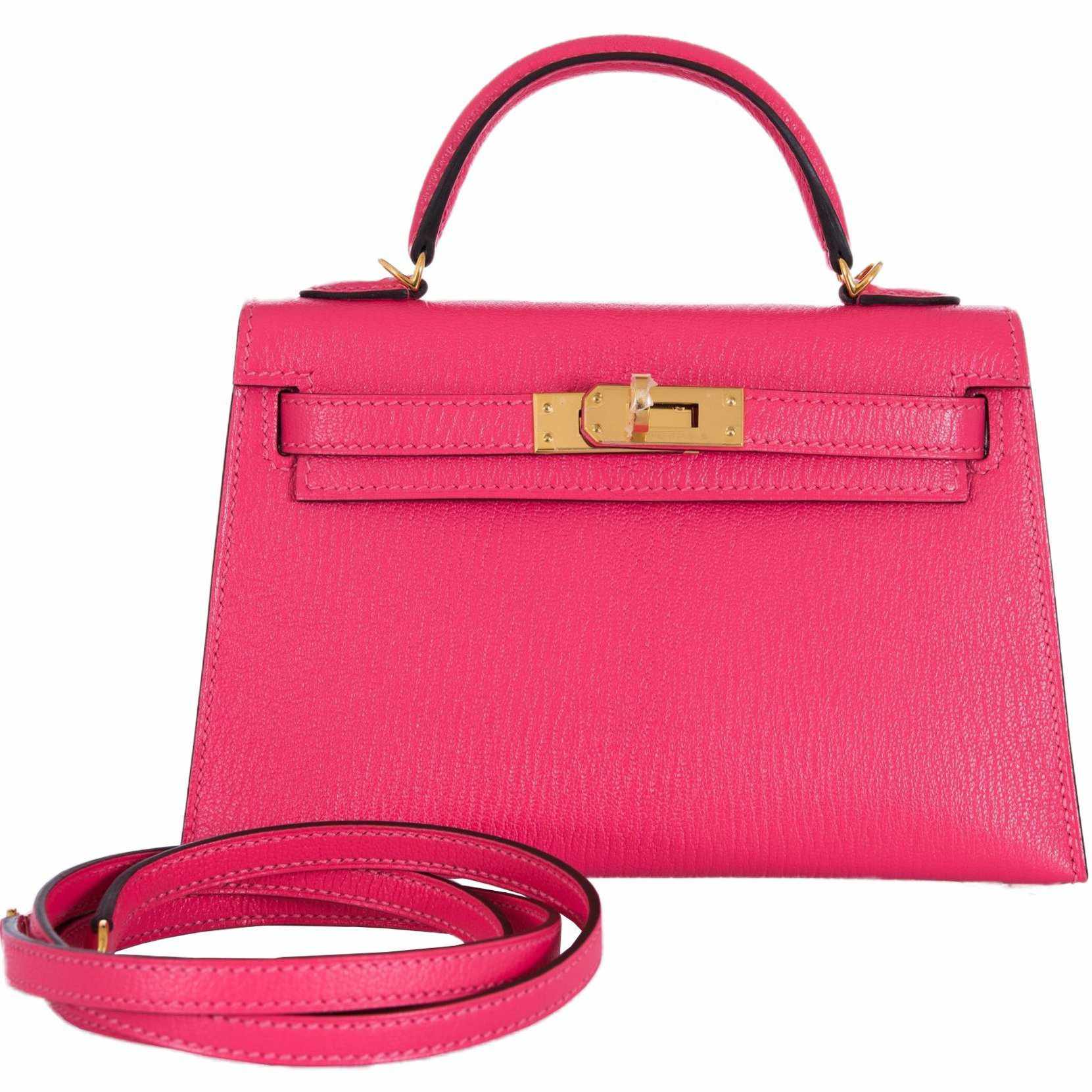 Hermes Kelly 20 Mini Sellier Bag Rose Lipstick Chevre Leather