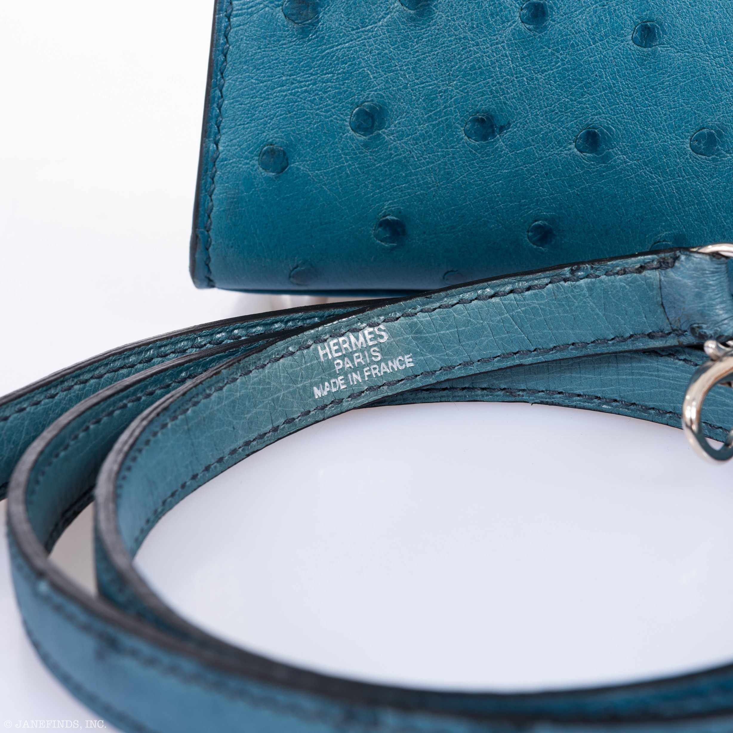 Hermès Kelly 20 Sellier Blue Jean Ostrich Palladium Hardware - Rare