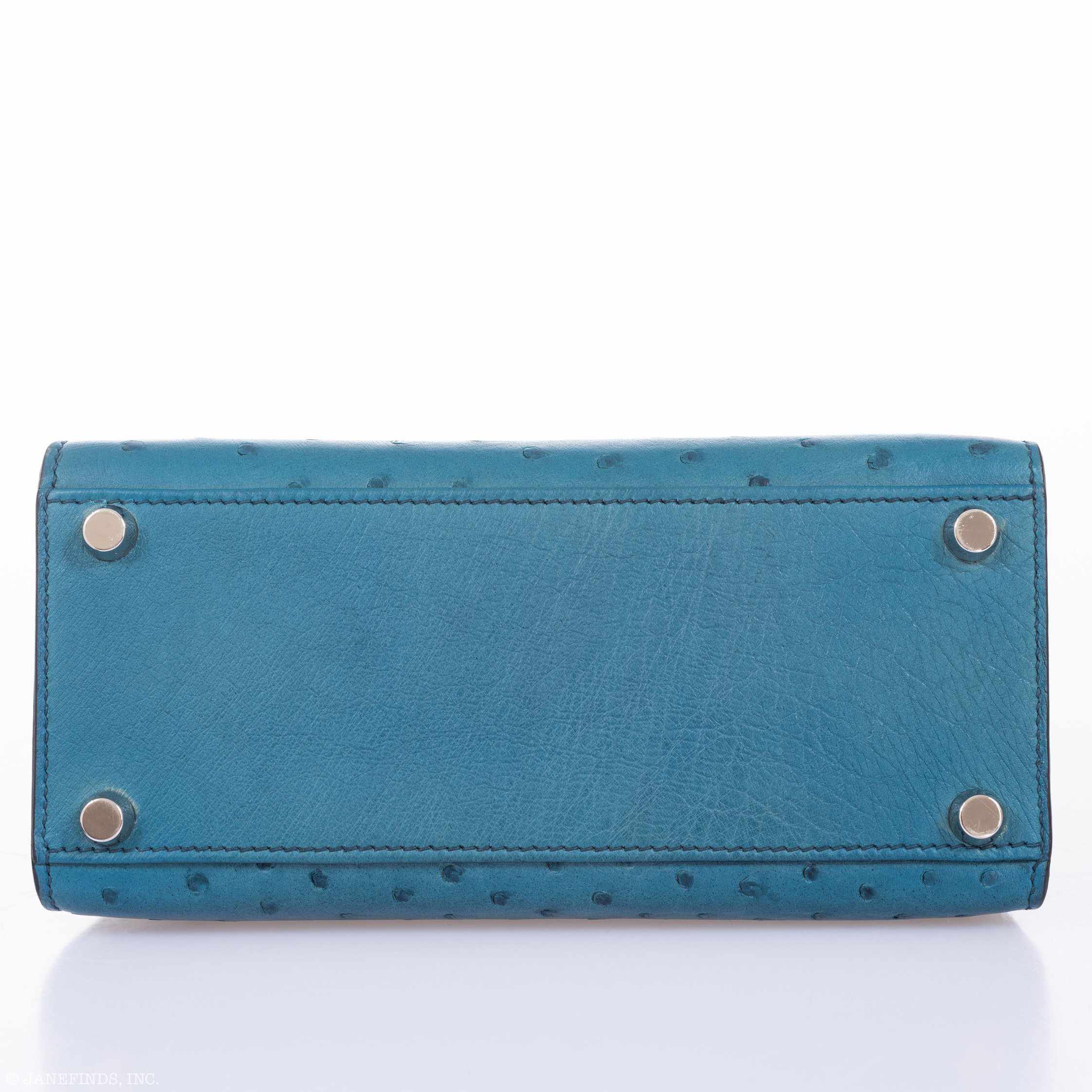 Hermès Kelly 20 Sellier Blue Jean Ostrich Palladium Hardware - Rare