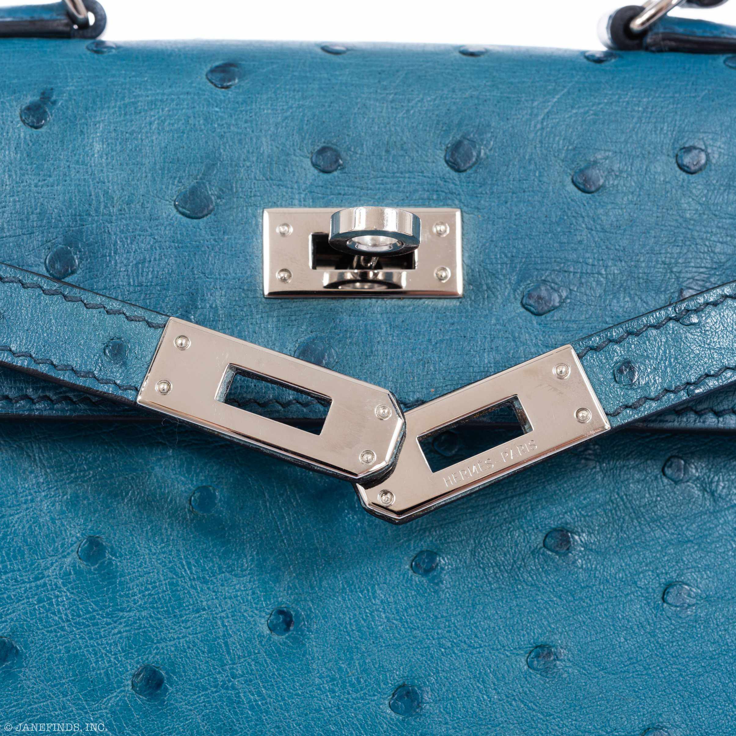 Hermès Kelly 20 Sellier Blue Jean Ostrich Palladium Hardware - Rare