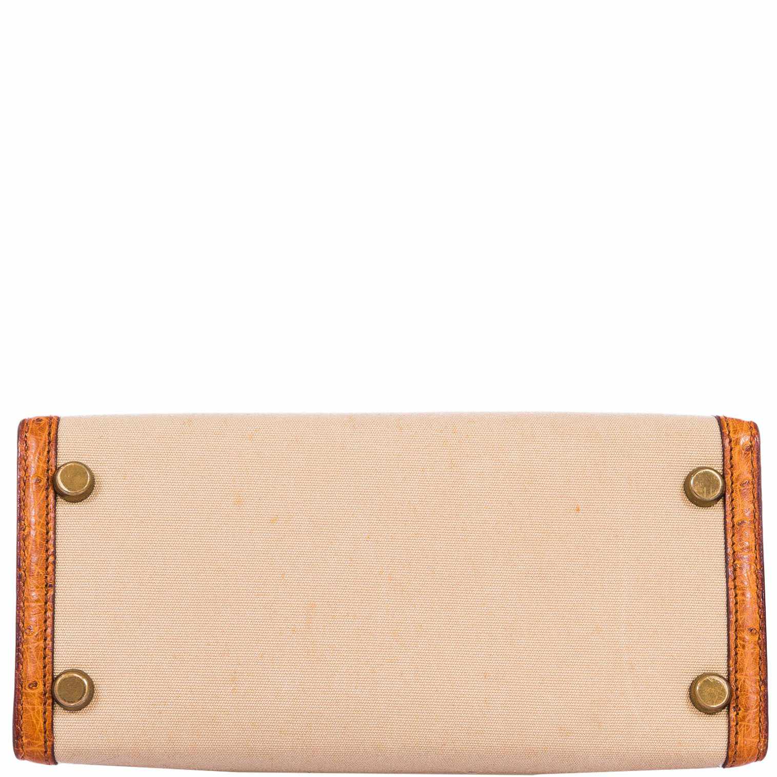 Hermès Kelly 20 Sellier Gold Ostrich & Natural Toile Gold Hardware - Vintage Rare