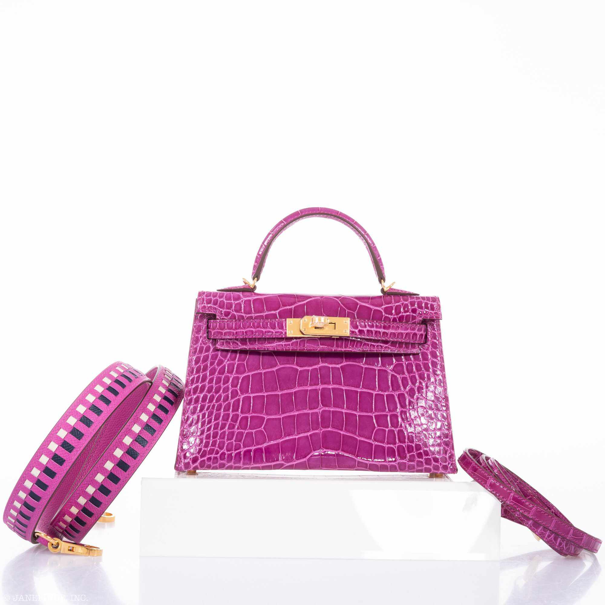 Hermès Kelly 20 Sellier Rose Scheherazade Alligator Gold Hardware