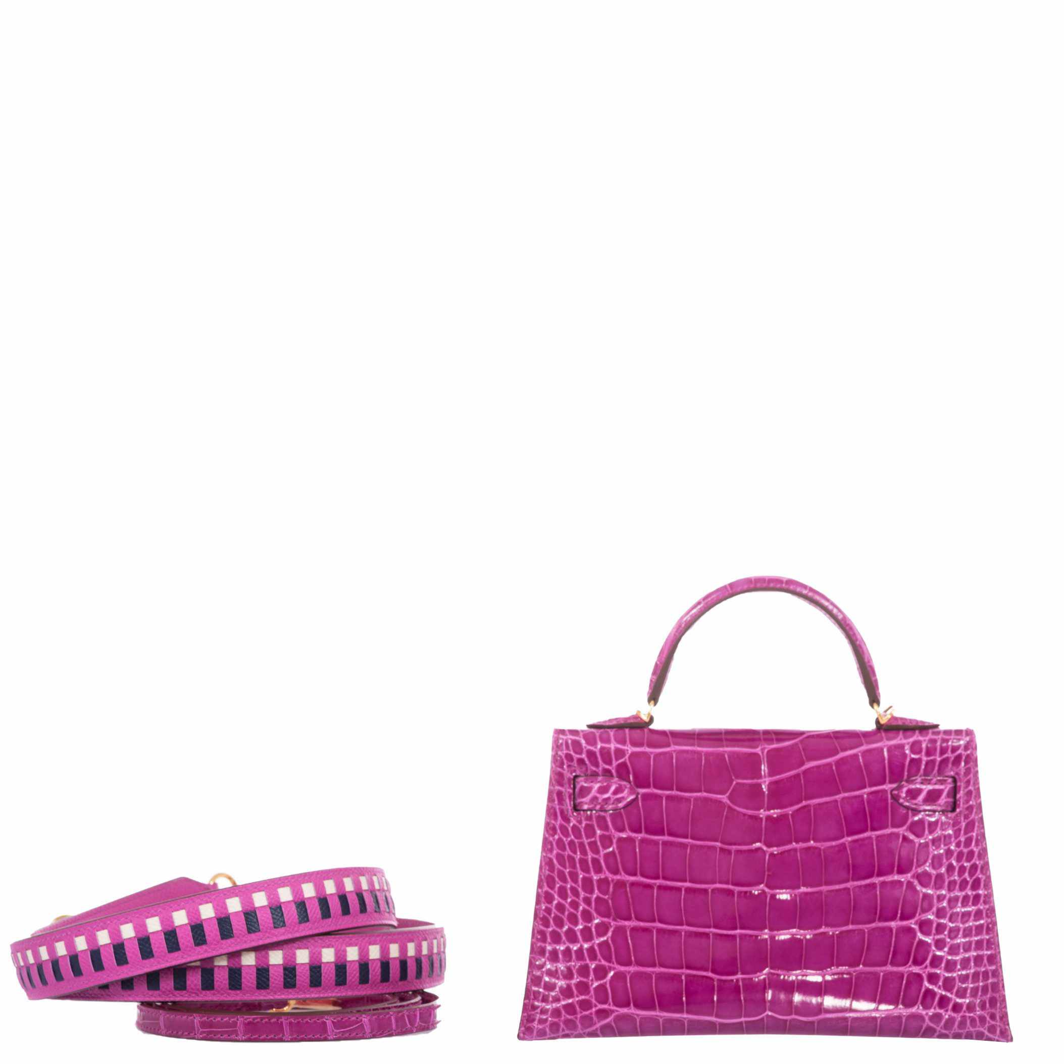 Hermès Kelly 20 Sellier Rose Scheherazade Alligator Gold Hardware