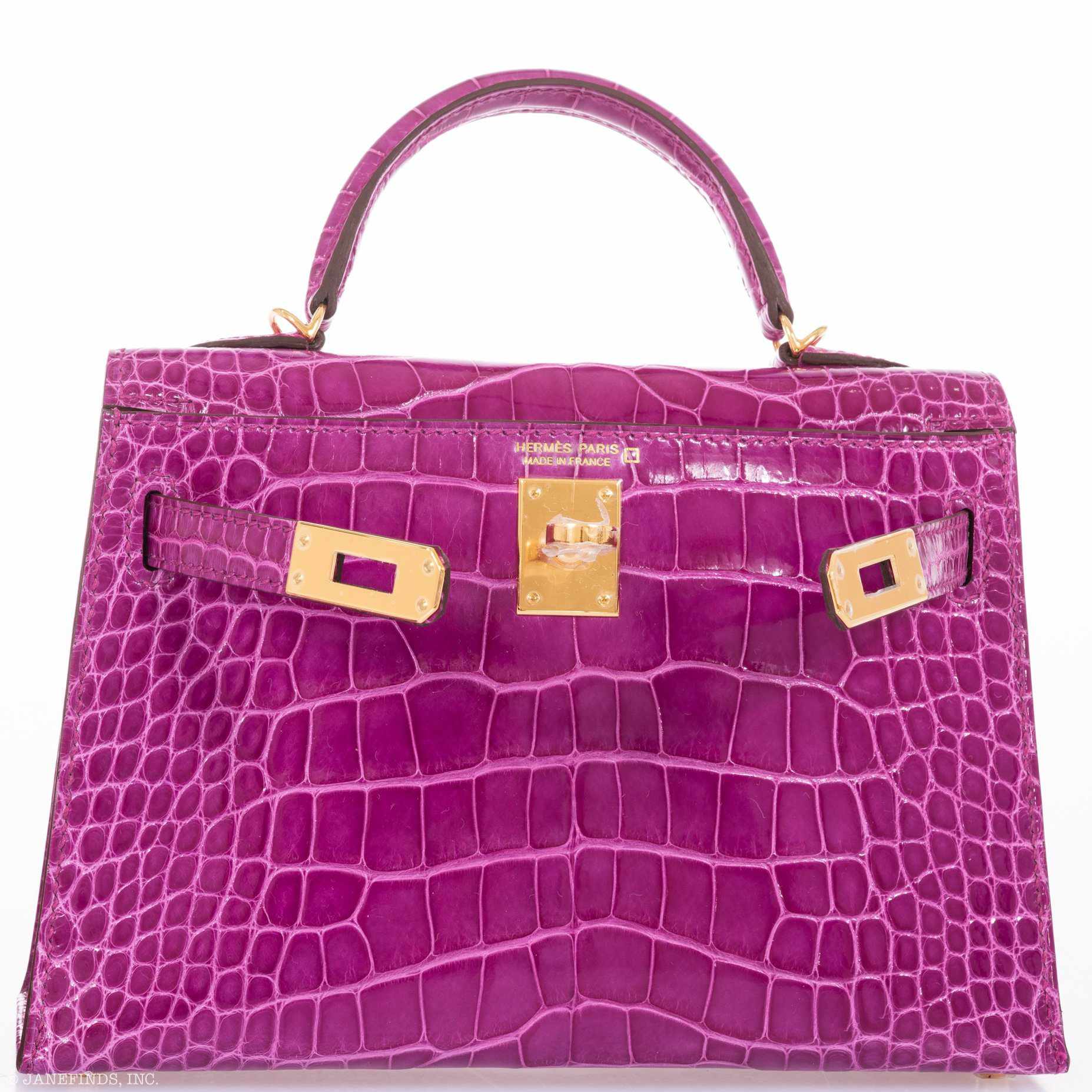 Hermès Kelly 20 Sellier Rose Scheherazade Alligator Gold Hardware