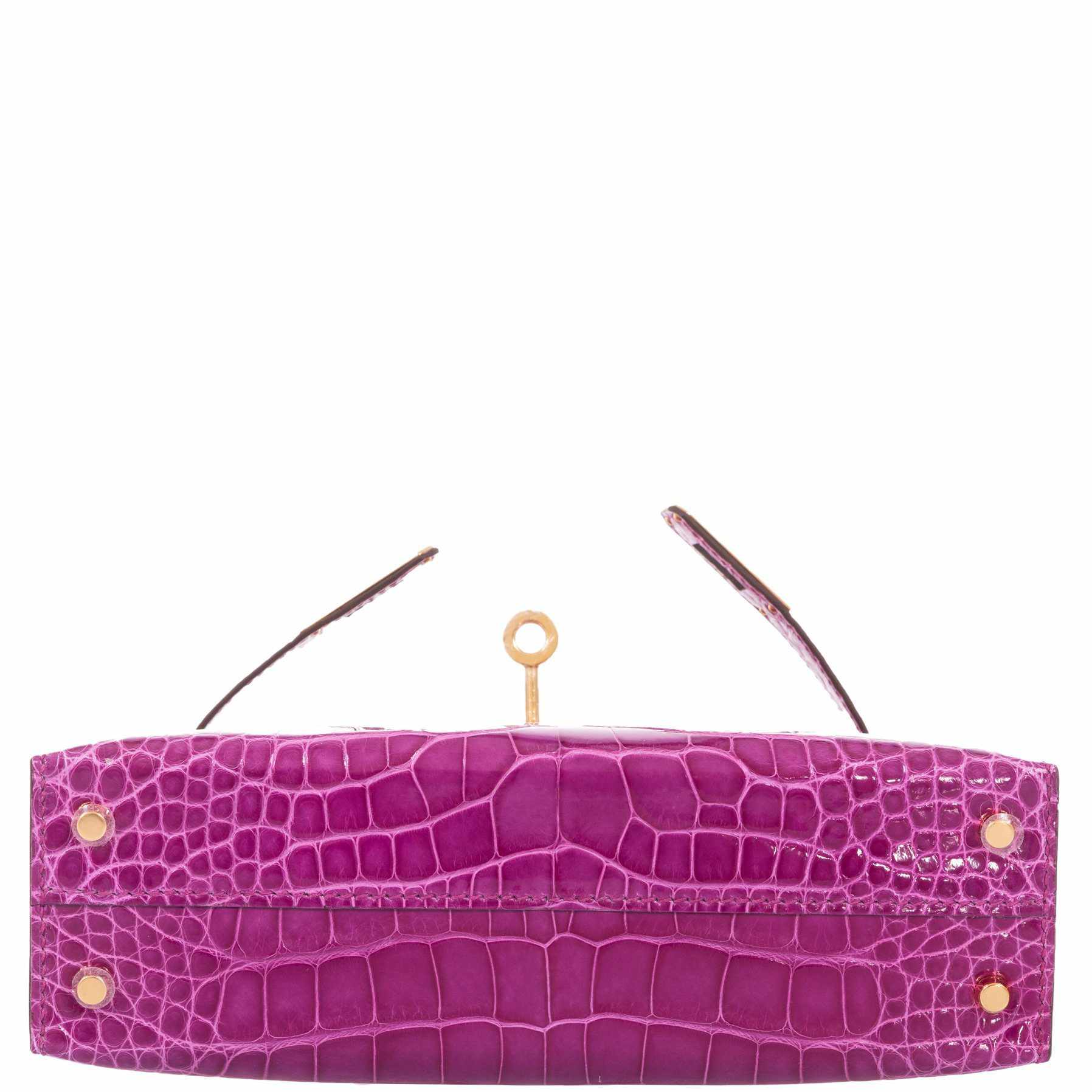 Hermès Kelly 20 Sellier Rose Scheherazade Alligator Gold Hardware