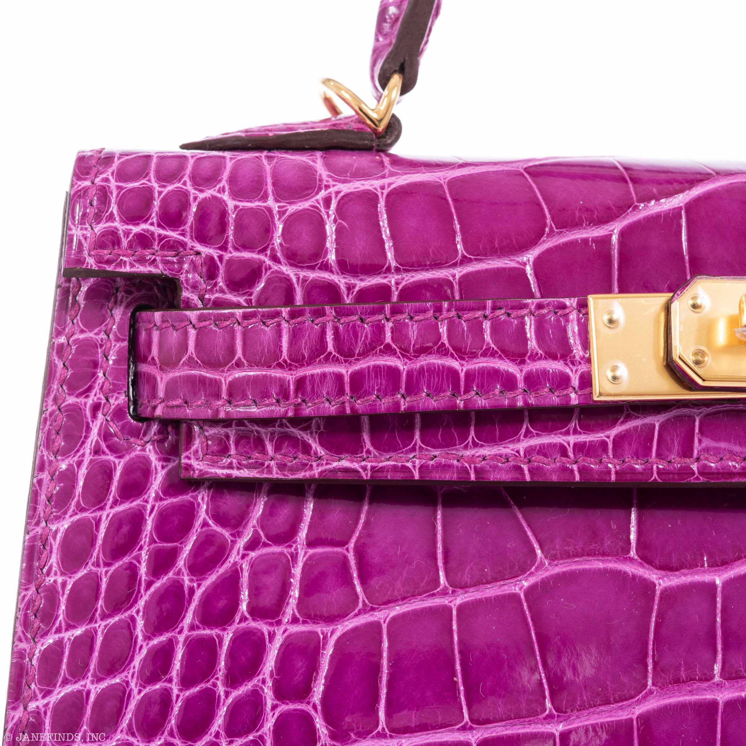 Hermès Kelly 20 Sellier Rose Scheherazade Alligator Gold Hardware