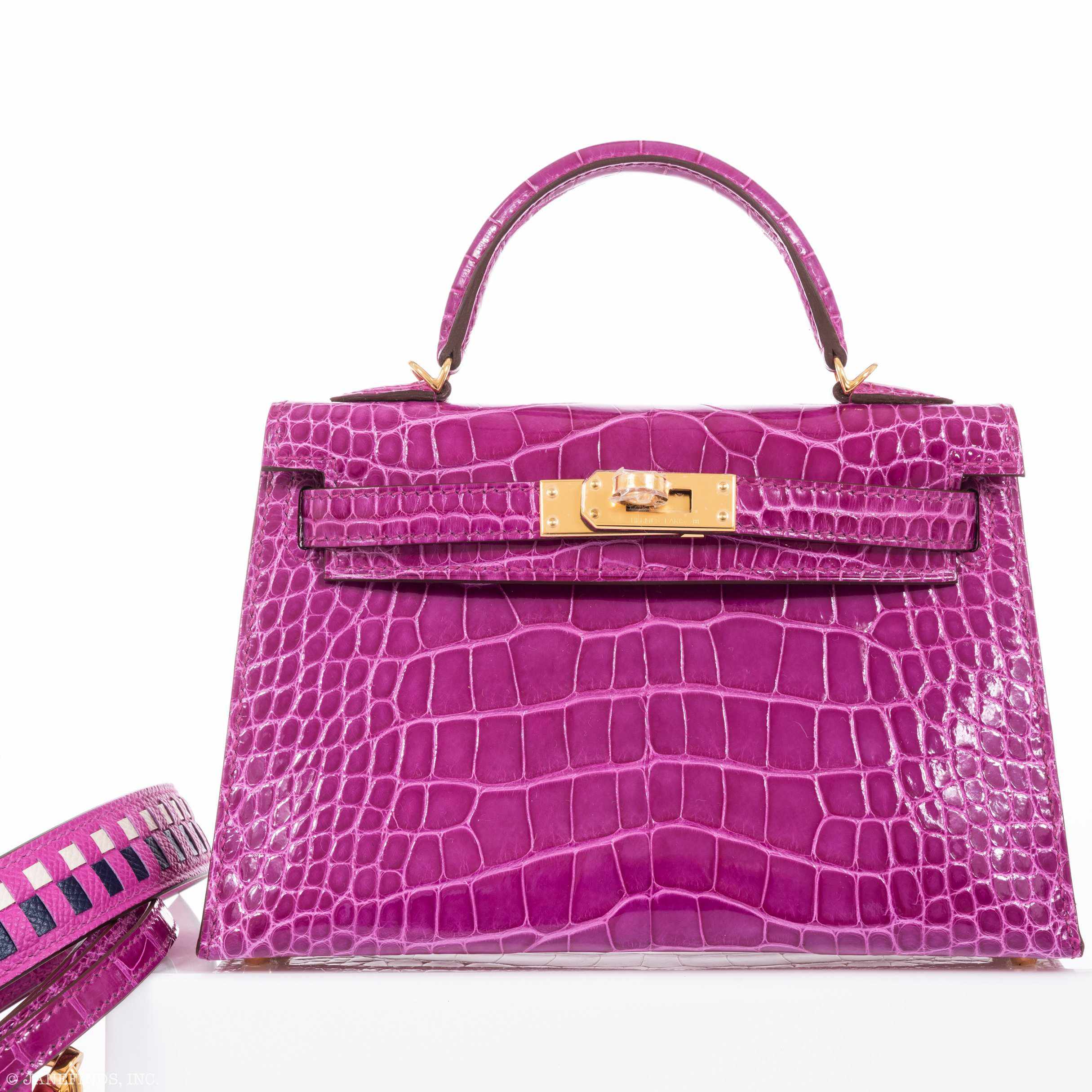 Hermès Kelly 20 Sellier Rose Scheherazade Alligator Gold Hardware
