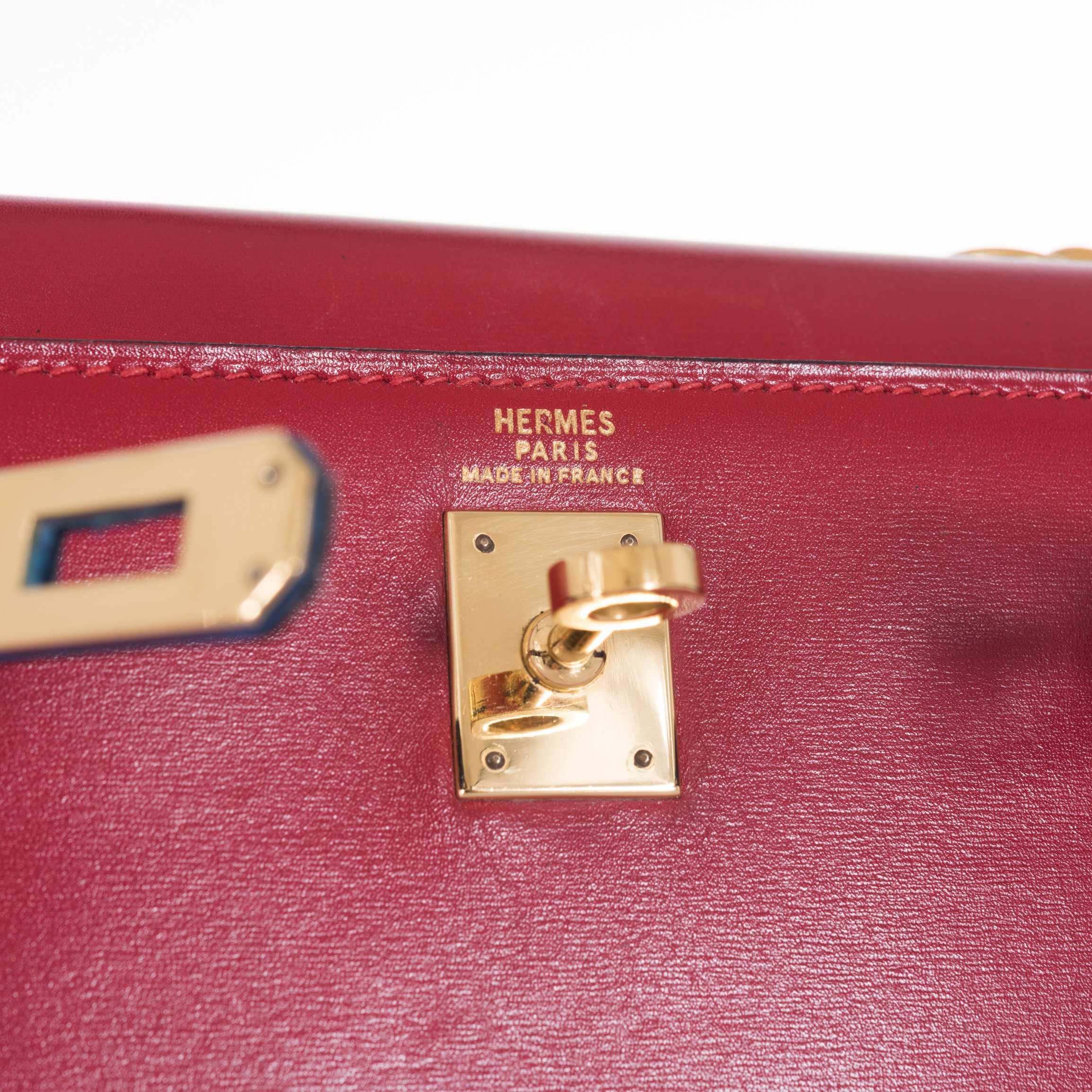 Hermès Kelly 20 Sellier Rouge Vif/Bleu Saphir Box Calf Gold Hardware