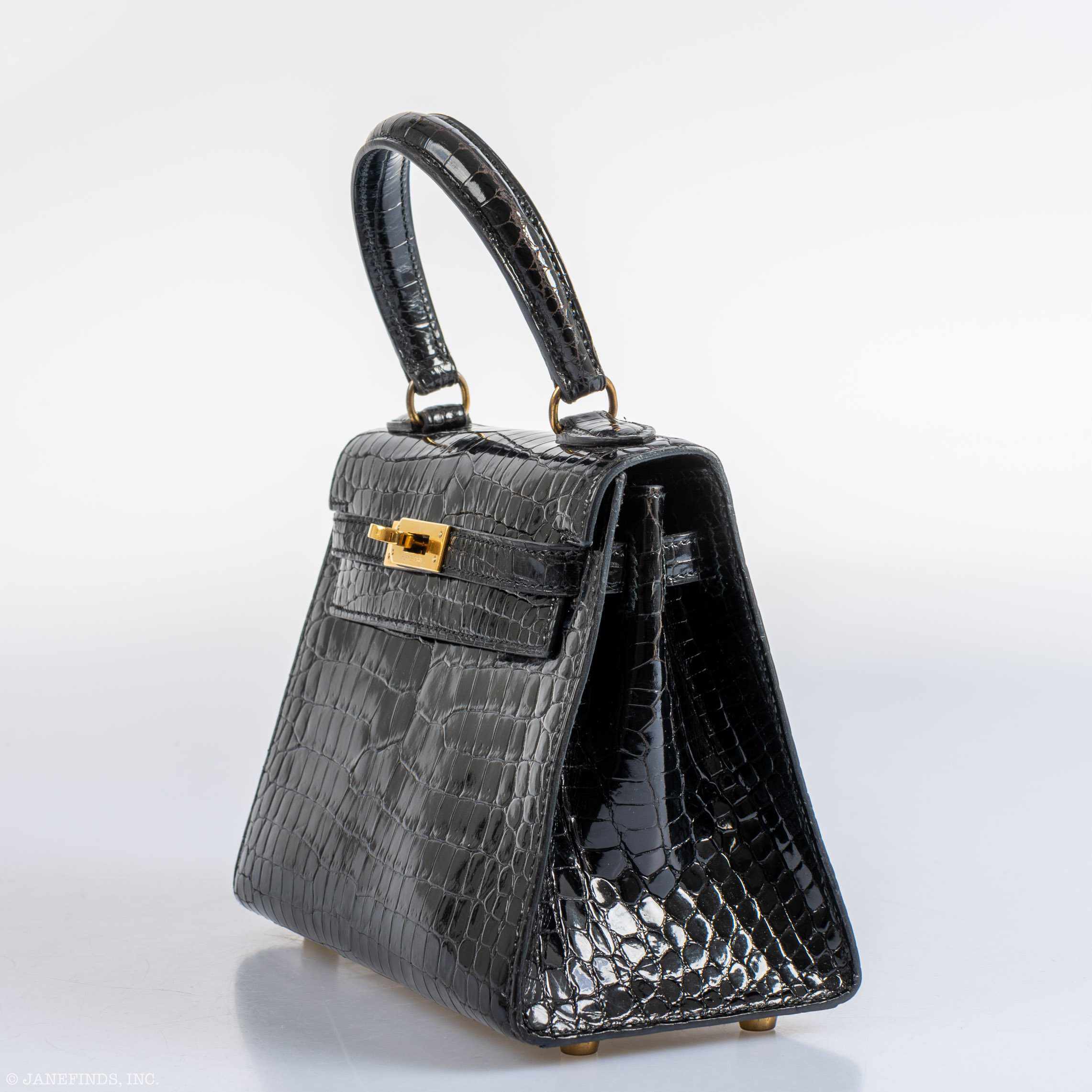 Hermès Kelly 20 Sellier Shiny Black Porosus Crocodile Gold Hardware - 1991