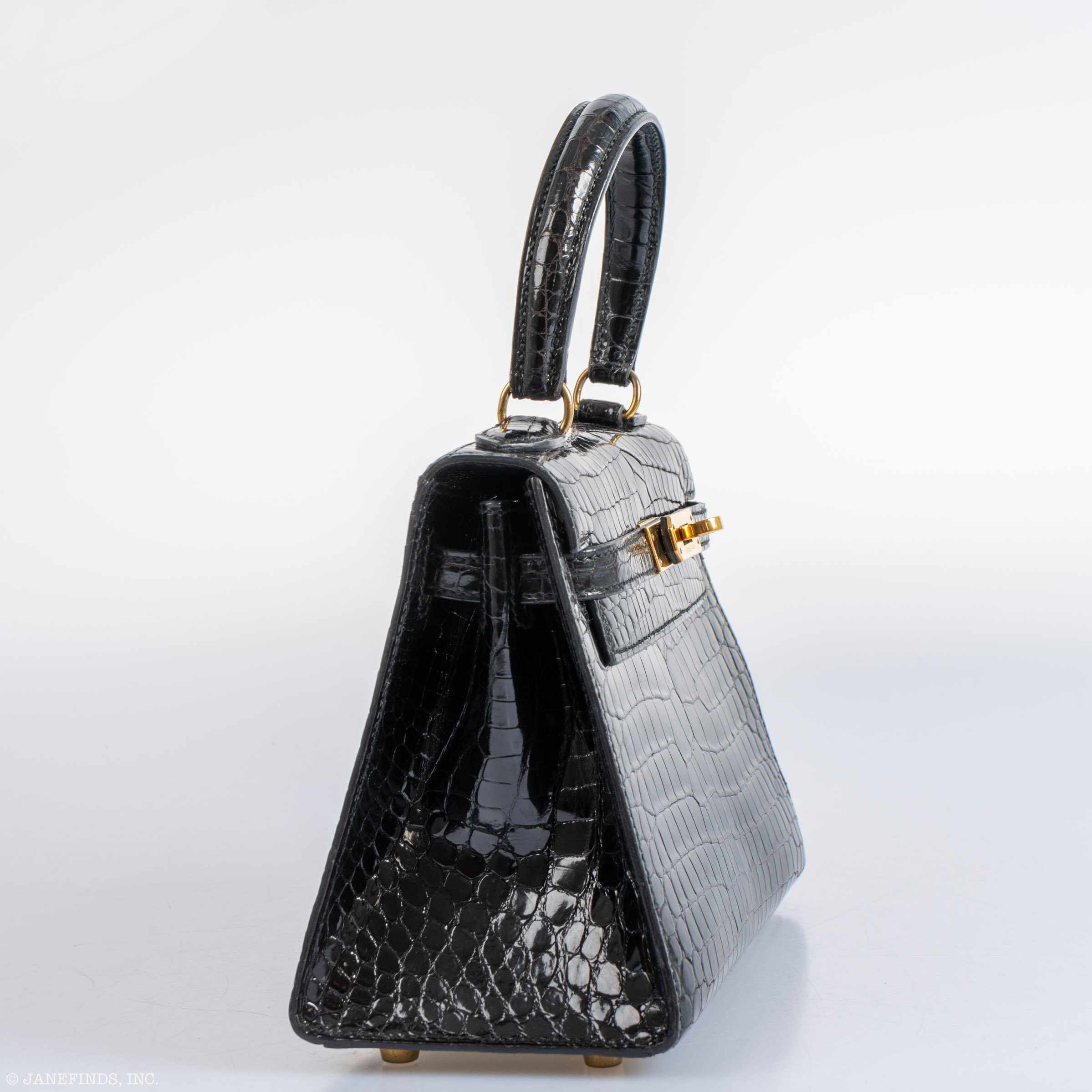 Hermès Kelly 20 Sellier Shiny Black Porosus Crocodile Gold Hardware - 1991