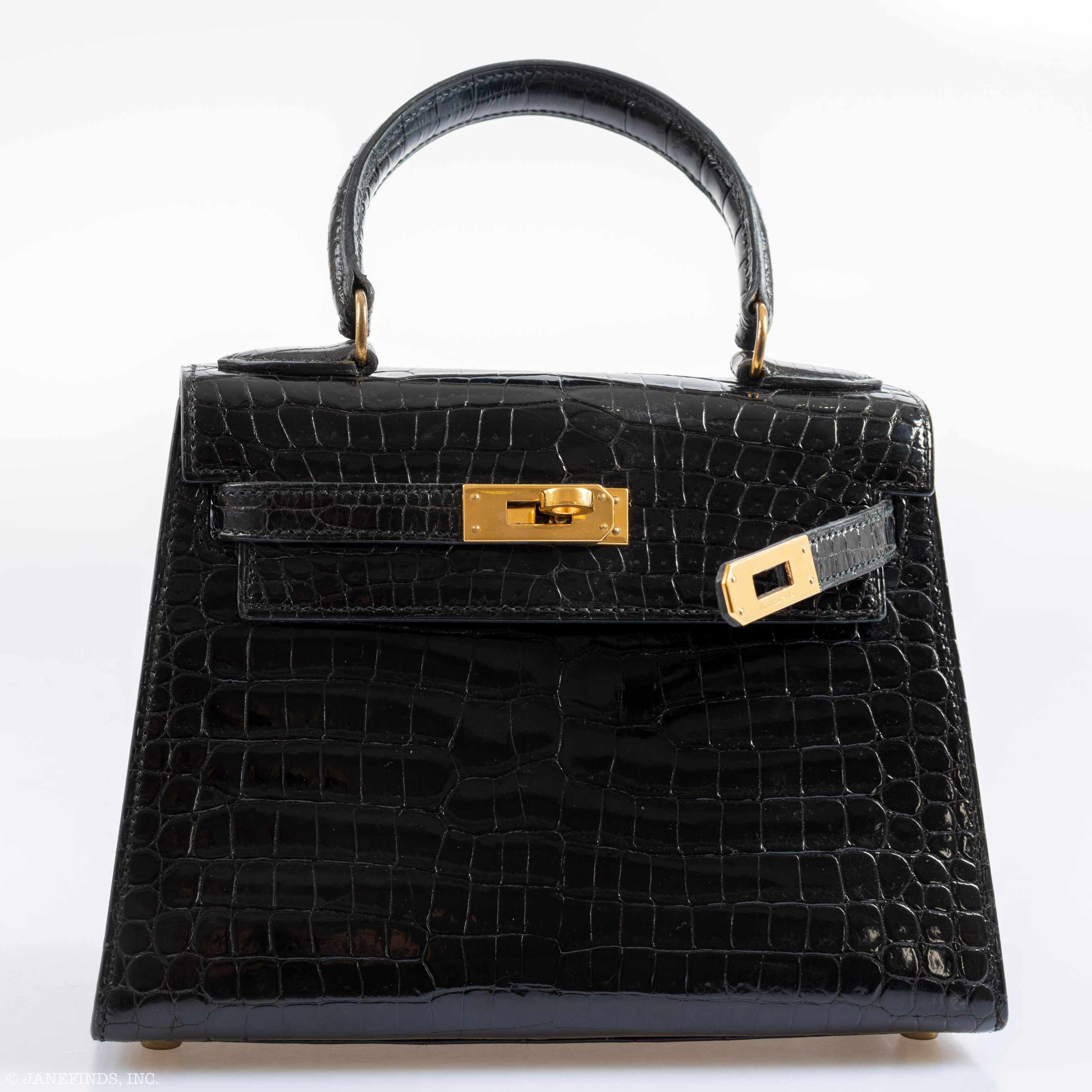 Hermès Kelly 20 Sellier Shiny Black Porosus Crocodile Gold Hardware - 1991