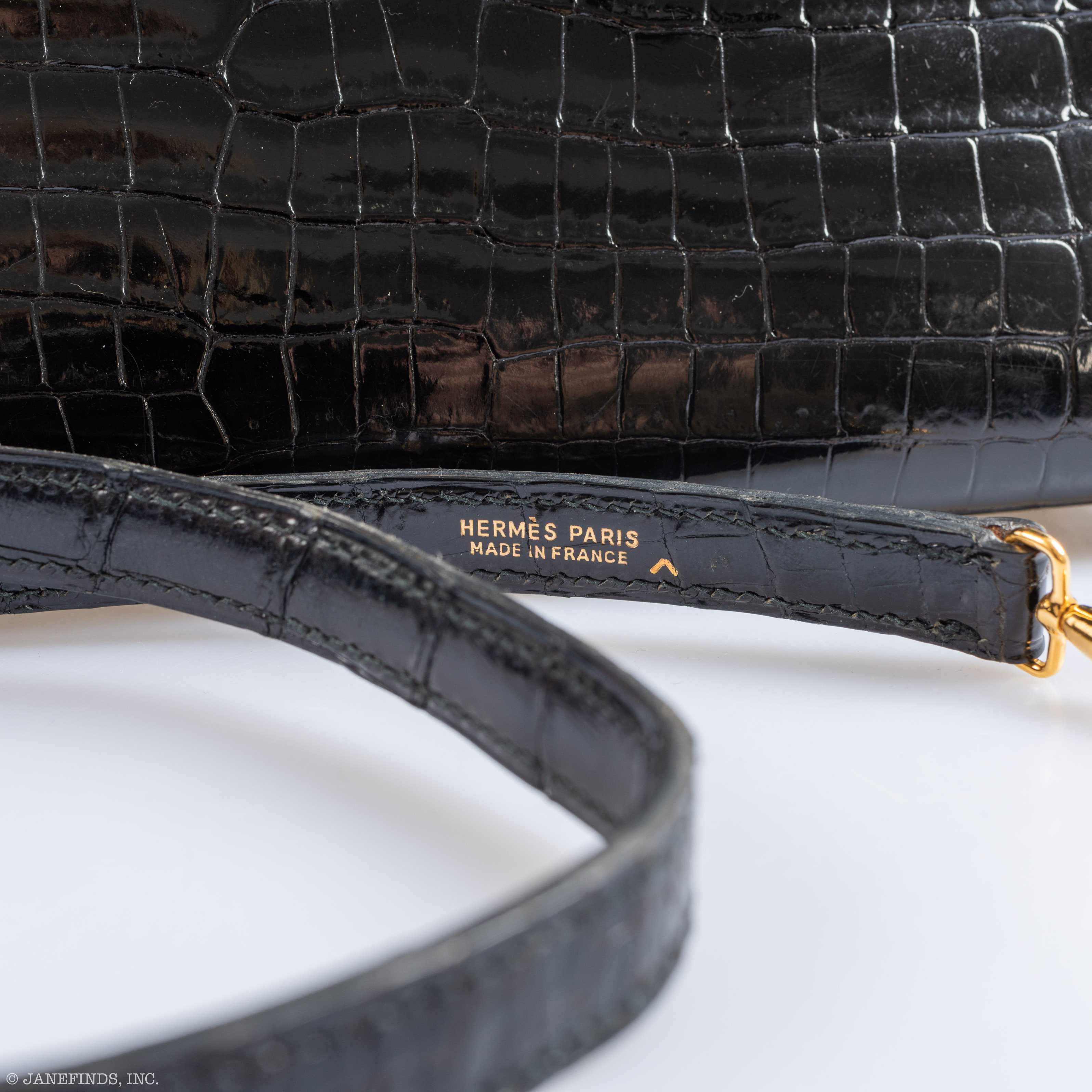 Hermès Kelly 20 Sellier Shiny Black Porosus Crocodile Gold Hardware - 1991