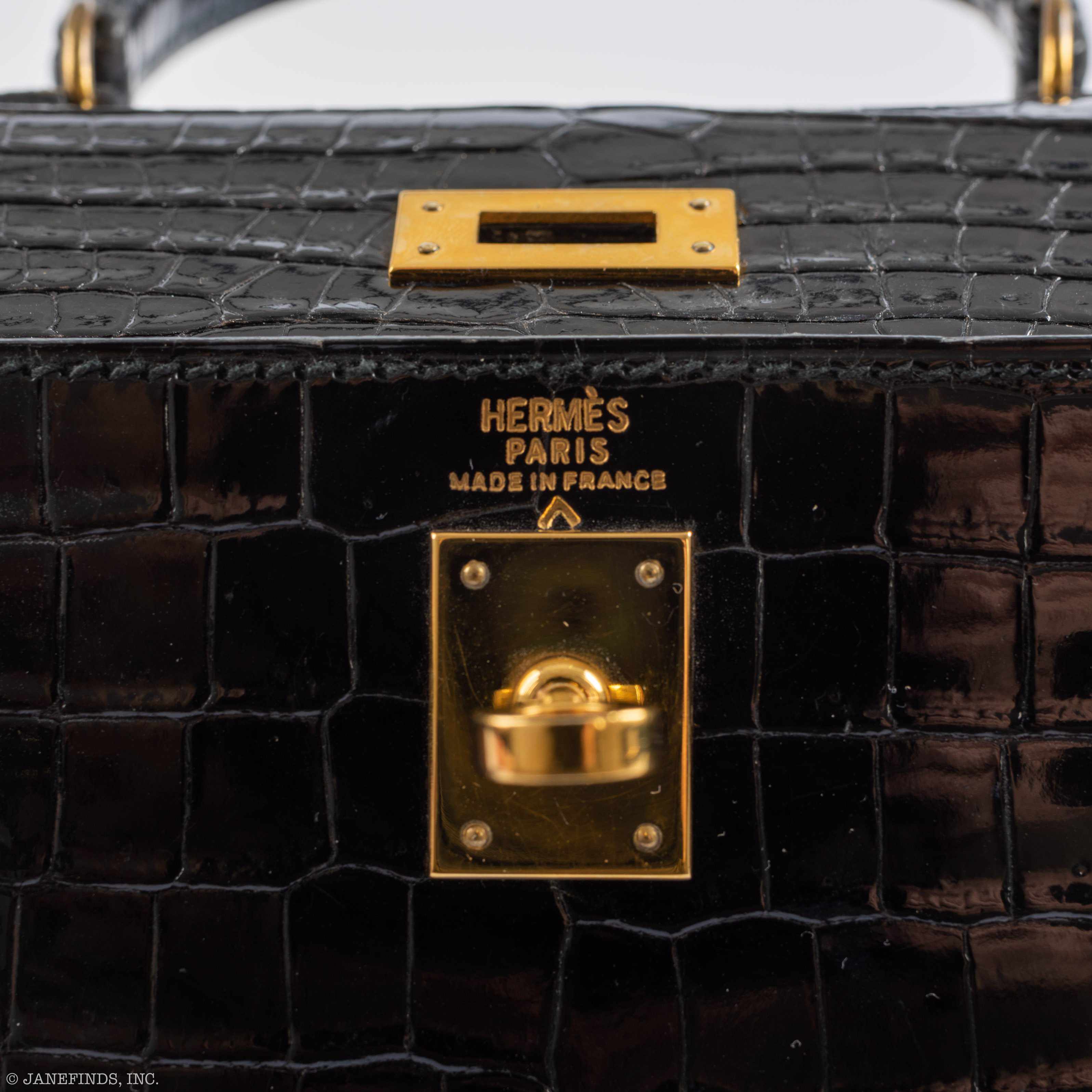 Hermès Kelly 20 Sellier Shiny Black Porosus Crocodile Gold Hardware - 1991