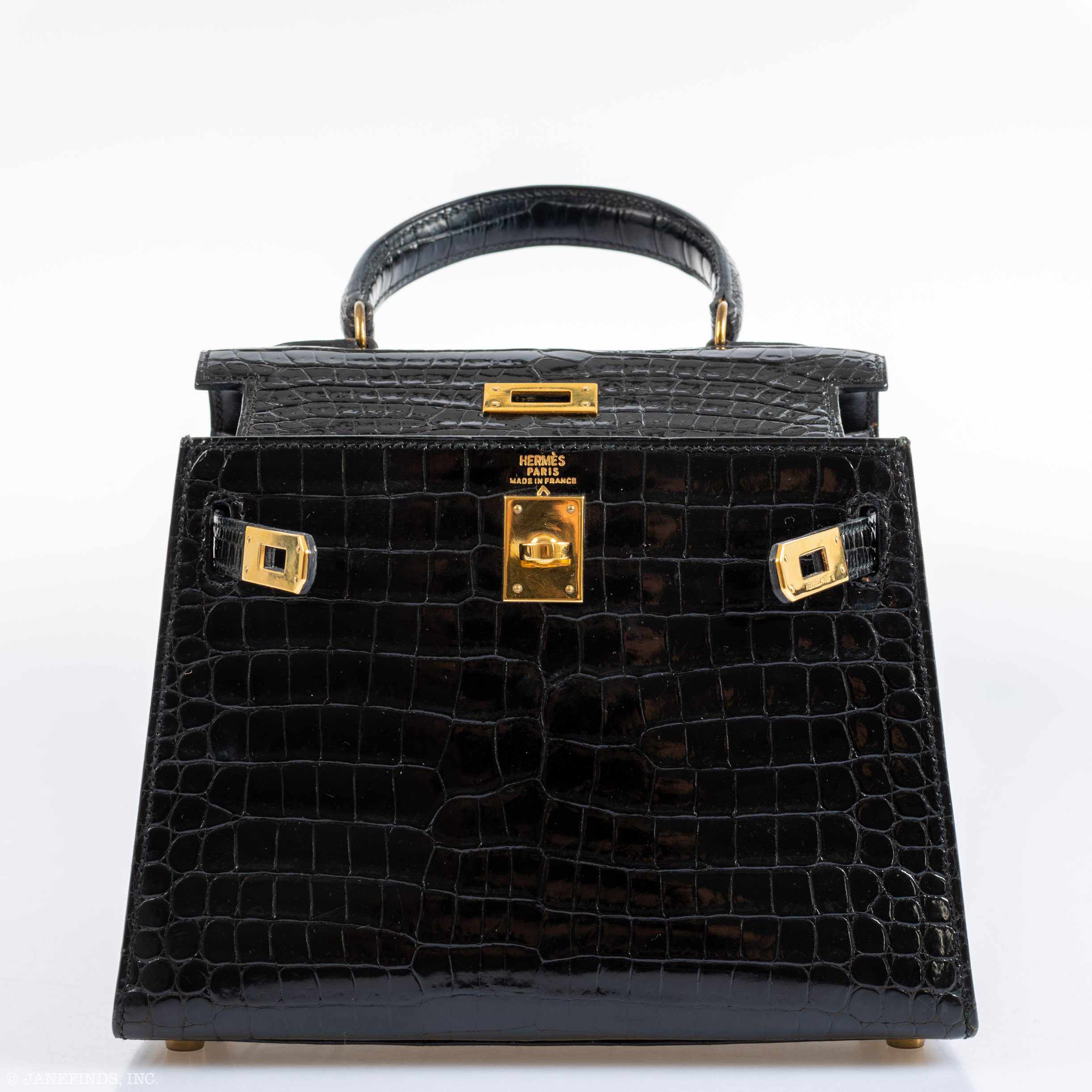 Hermès Kelly 20 Sellier Shiny Black Porosus Crocodile Gold Hardware - 1991