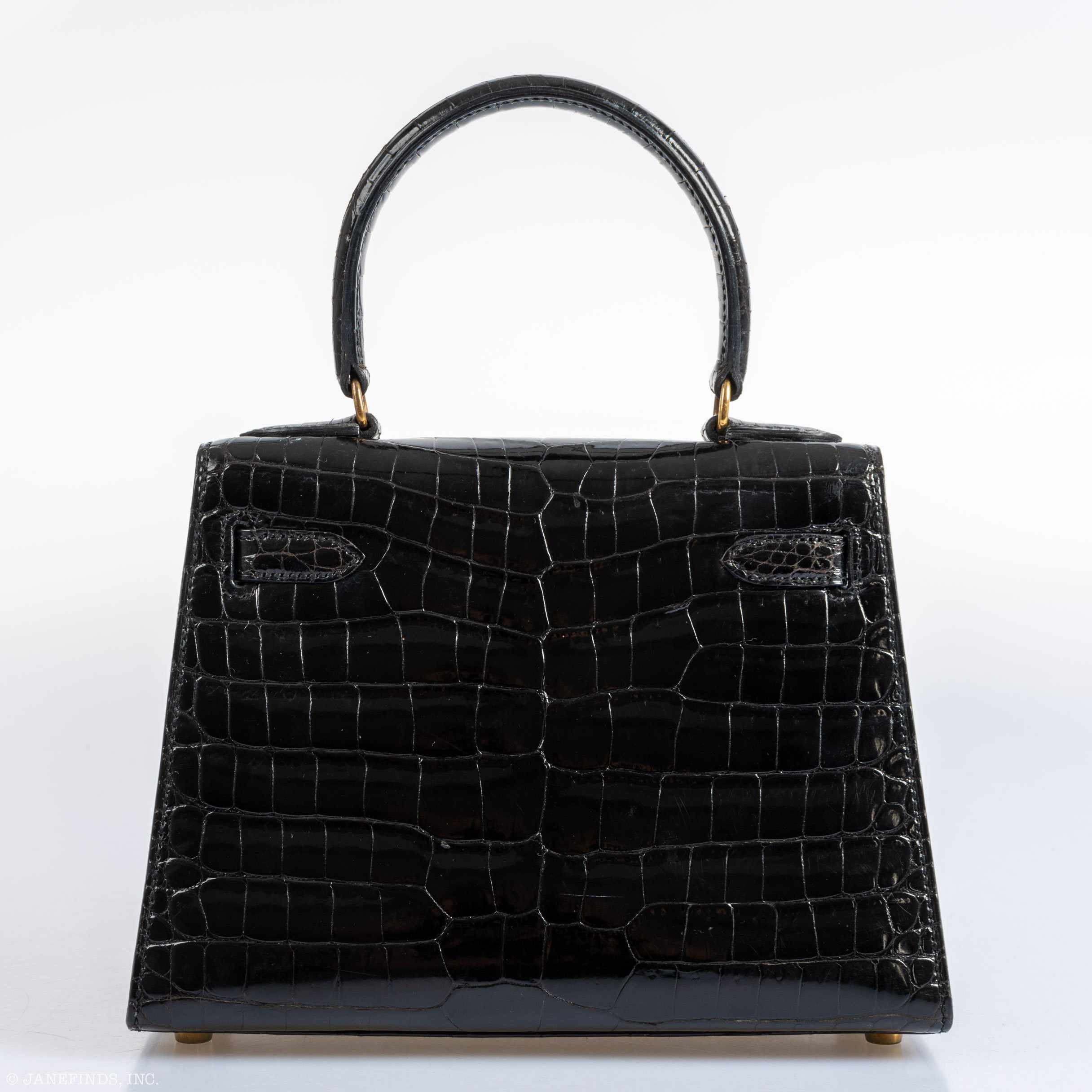 Hermès Kelly 20 Sellier Shiny Black Porosus Crocodile Gold Hardware - 1991
