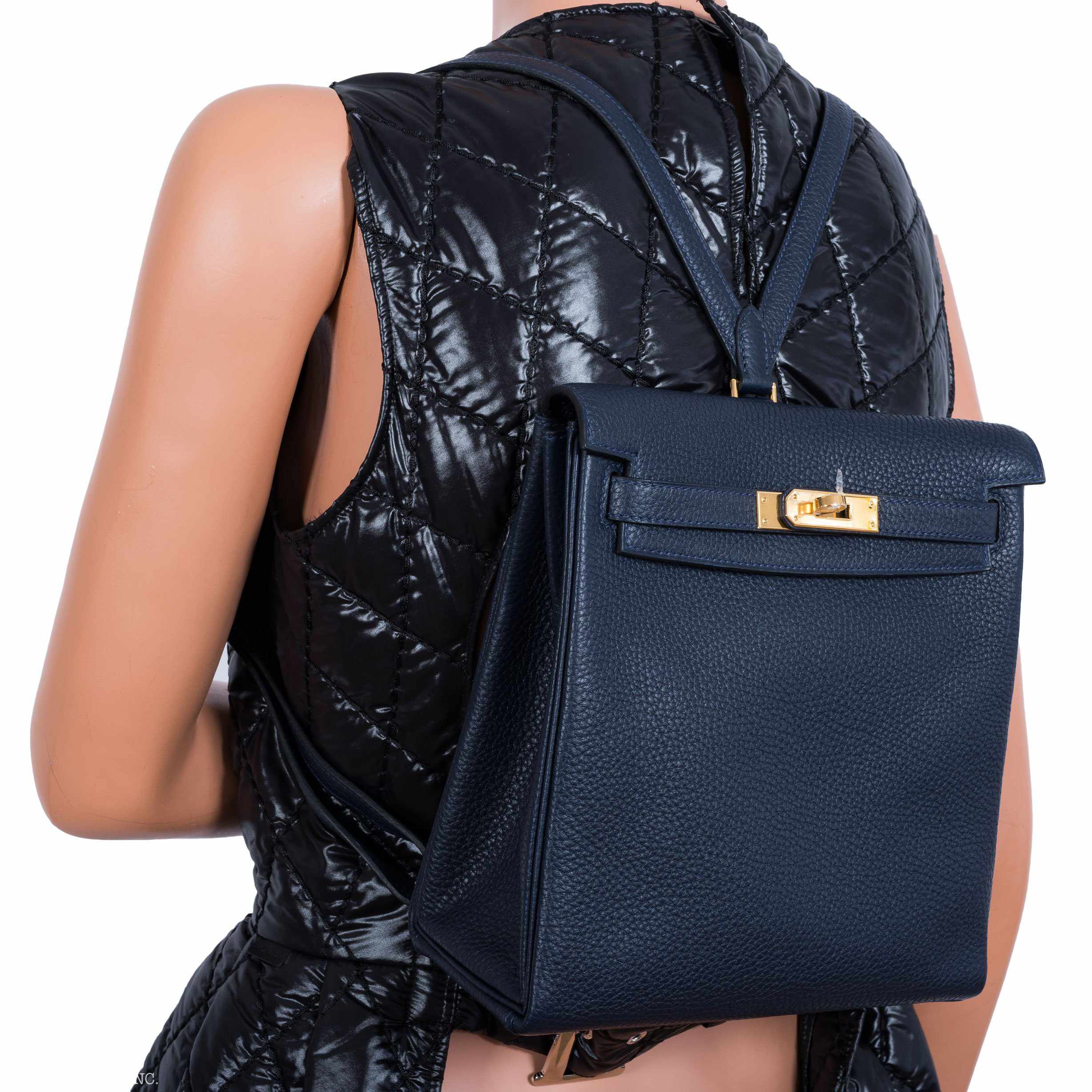 Hermès Kelly 22 Ado Backpack Blue Nuit Clemence Gold Hardware