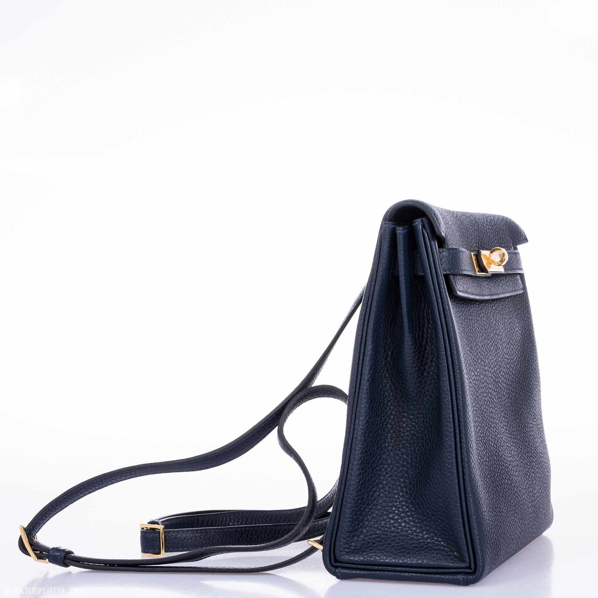 Hermès Kelly 22 Ado Backpack Blue Nuit Clemence Gold Hardware