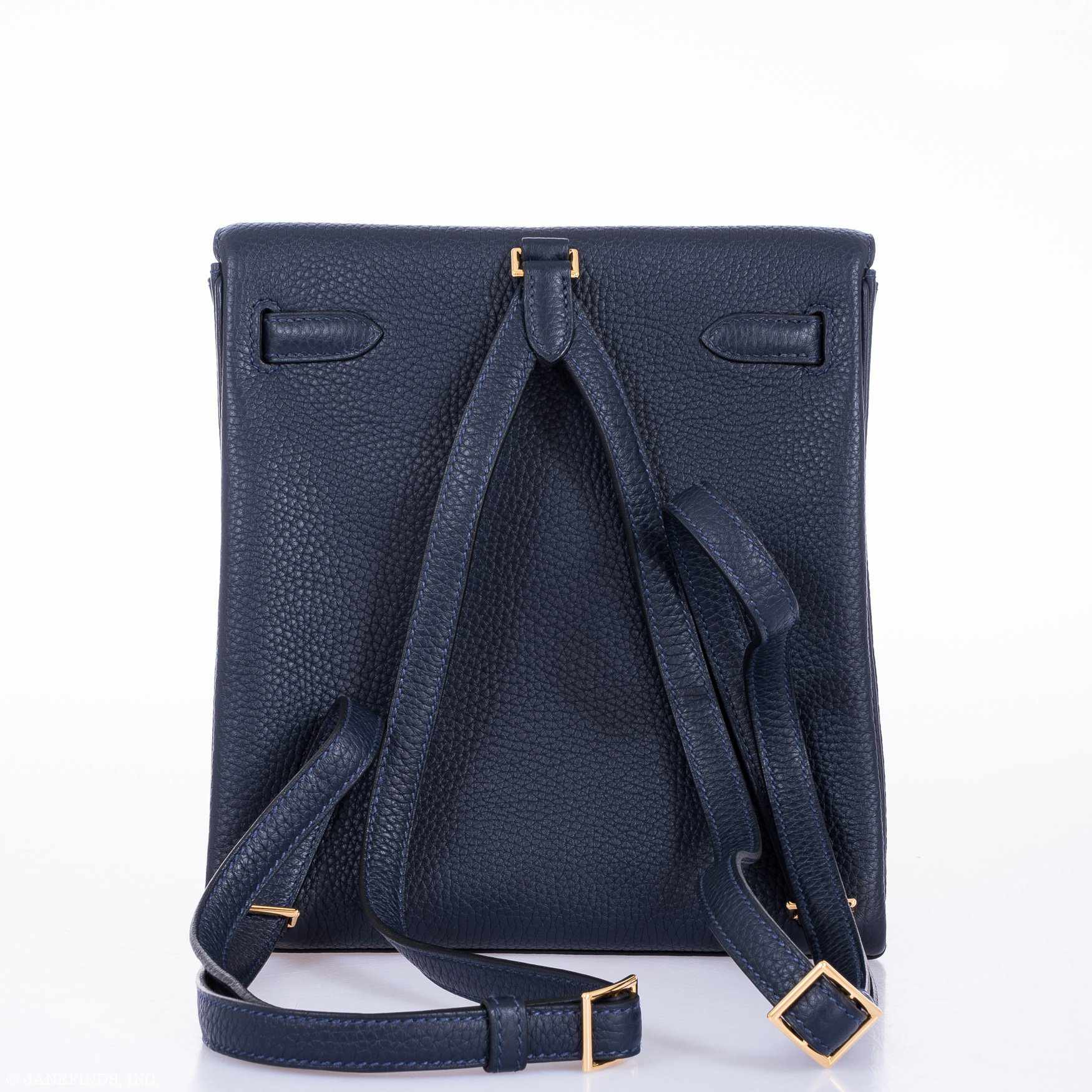 Hermès Kelly 22 Ado Backpack Blue Nuit Clemence Gold Hardware