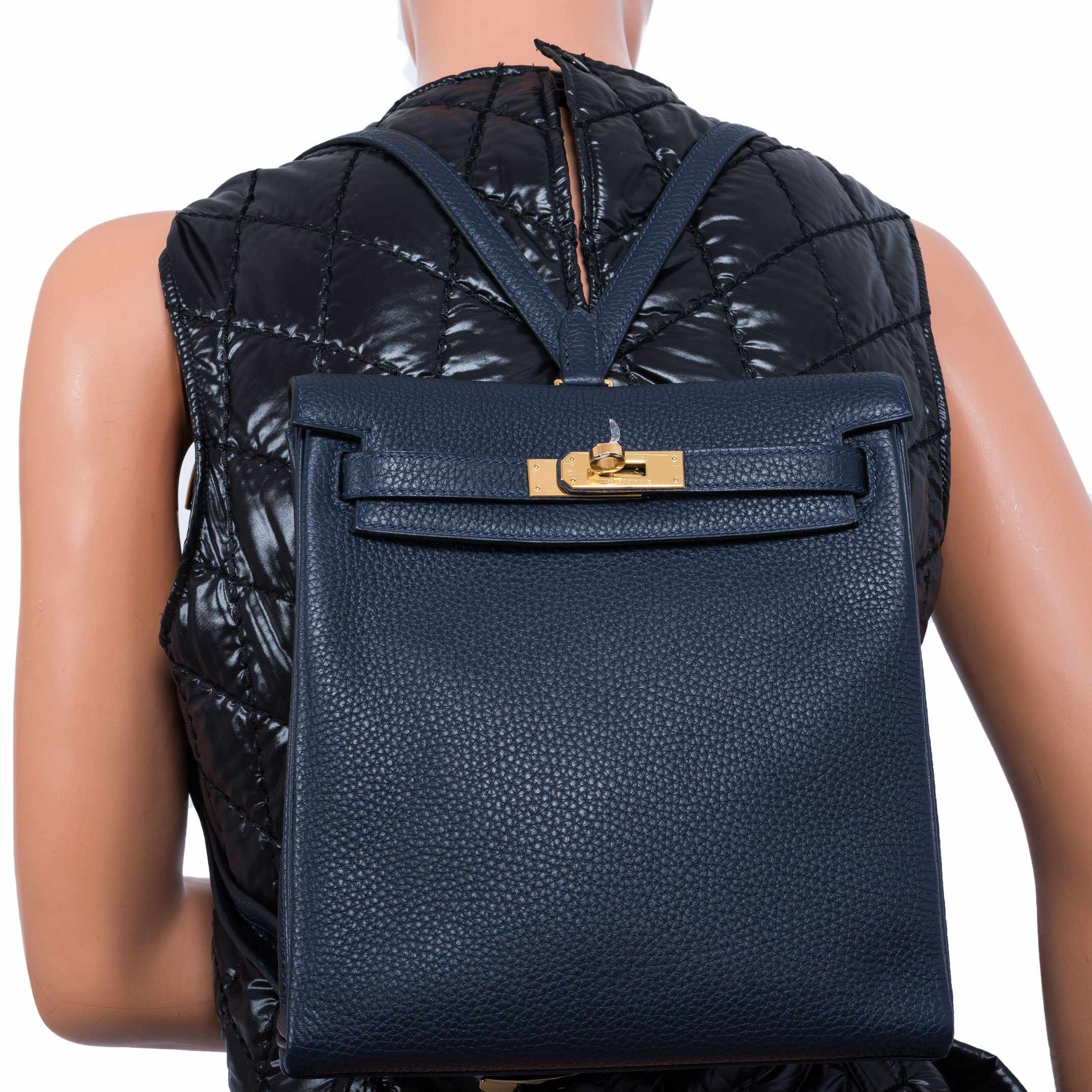 Hermès Kelly 22 Ado Backpack Blue Nuit Clemence Gold Hardware