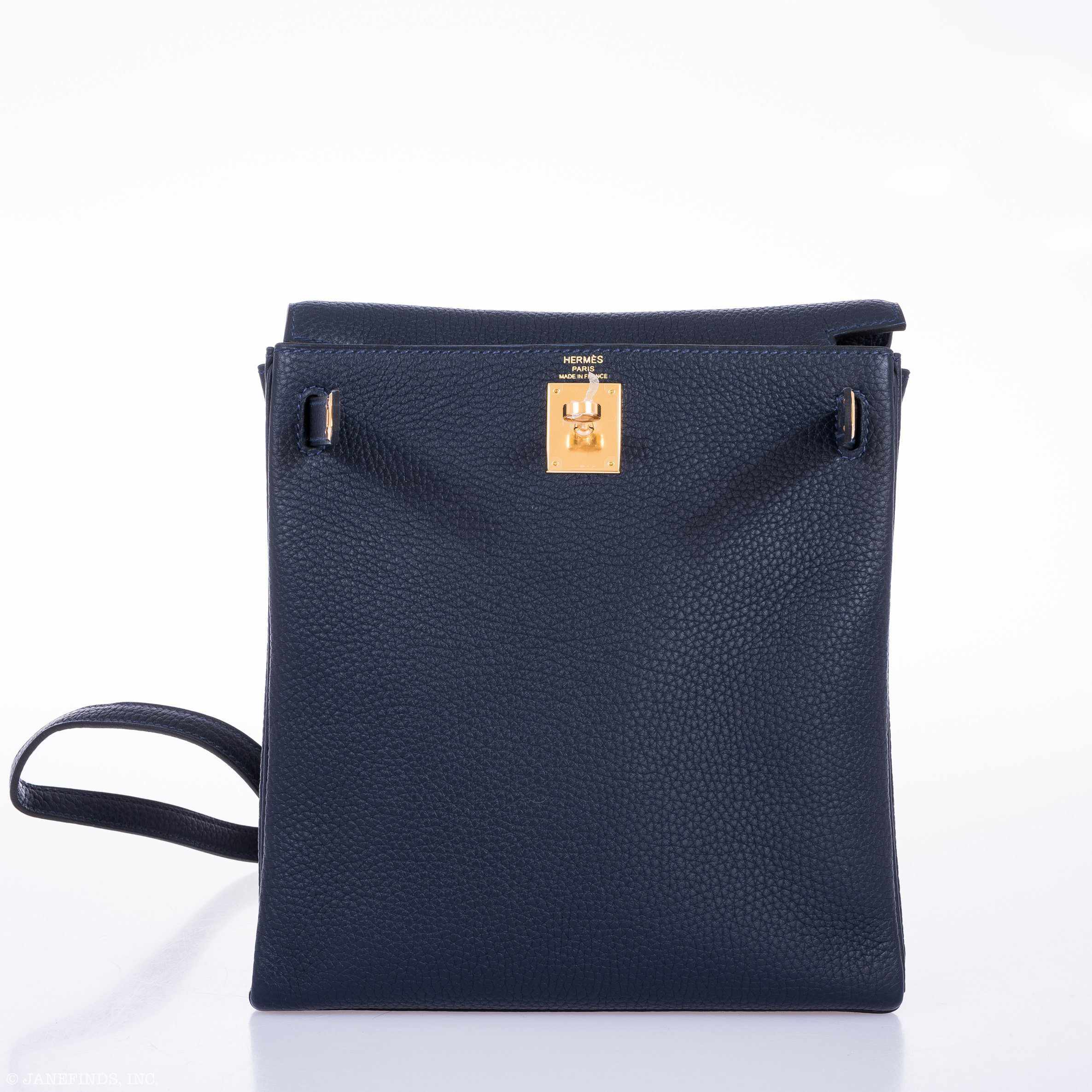 Hermès Kelly 22 Ado Backpack Blue Nuit Clemence Gold Hardware