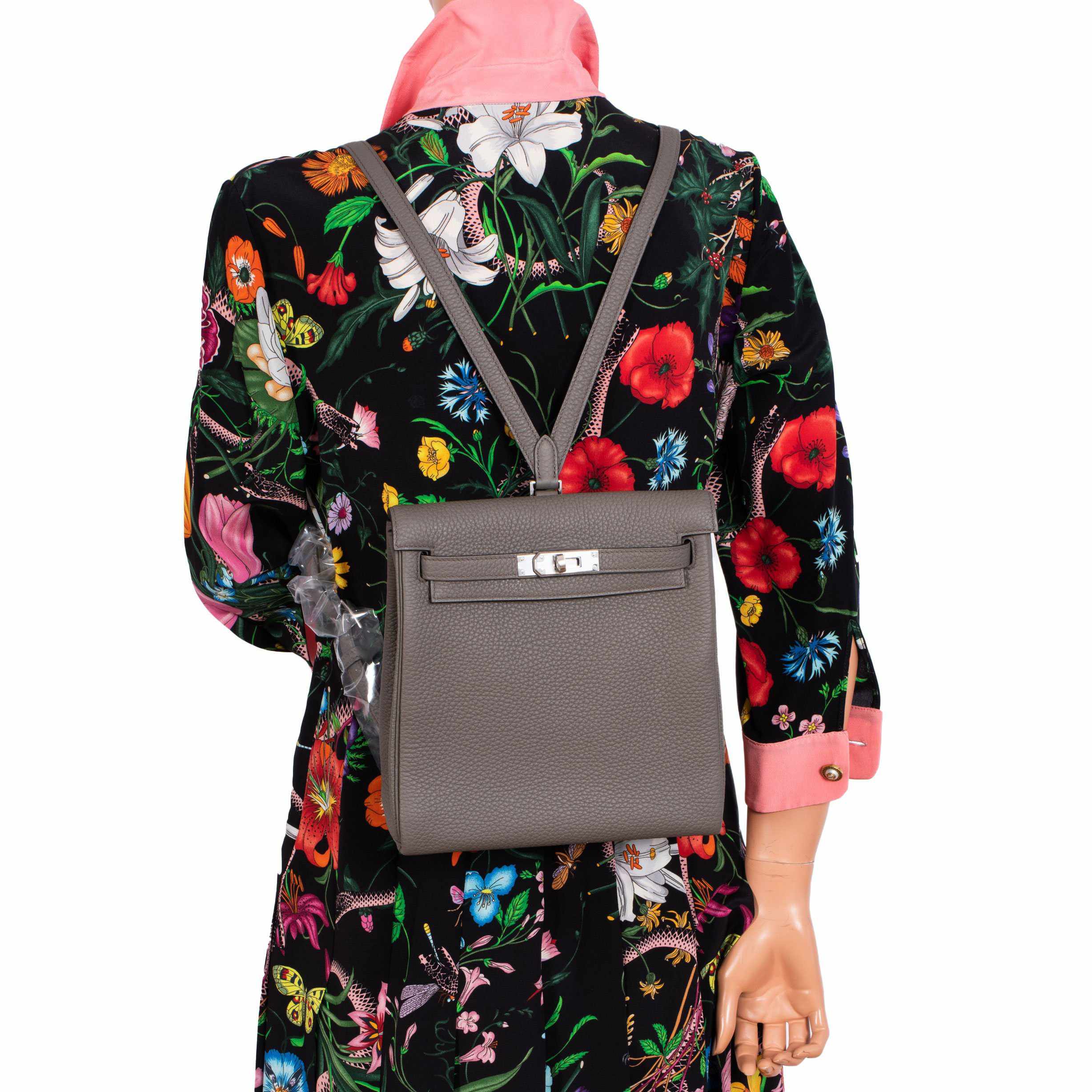 Hermès Kelly 22 Ado Backpack Etain Clemence Palladium Hardware