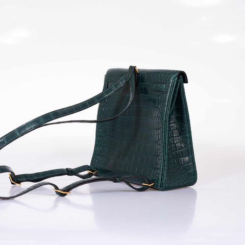 Hermès Kelly 22 Ado Backpack Vert Vertigo Alligator Gold Hardware