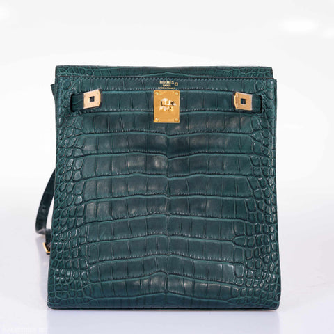 Hermès Kelly 22 Ado Backpack Vert Vertigo Alligator Gold Hardware