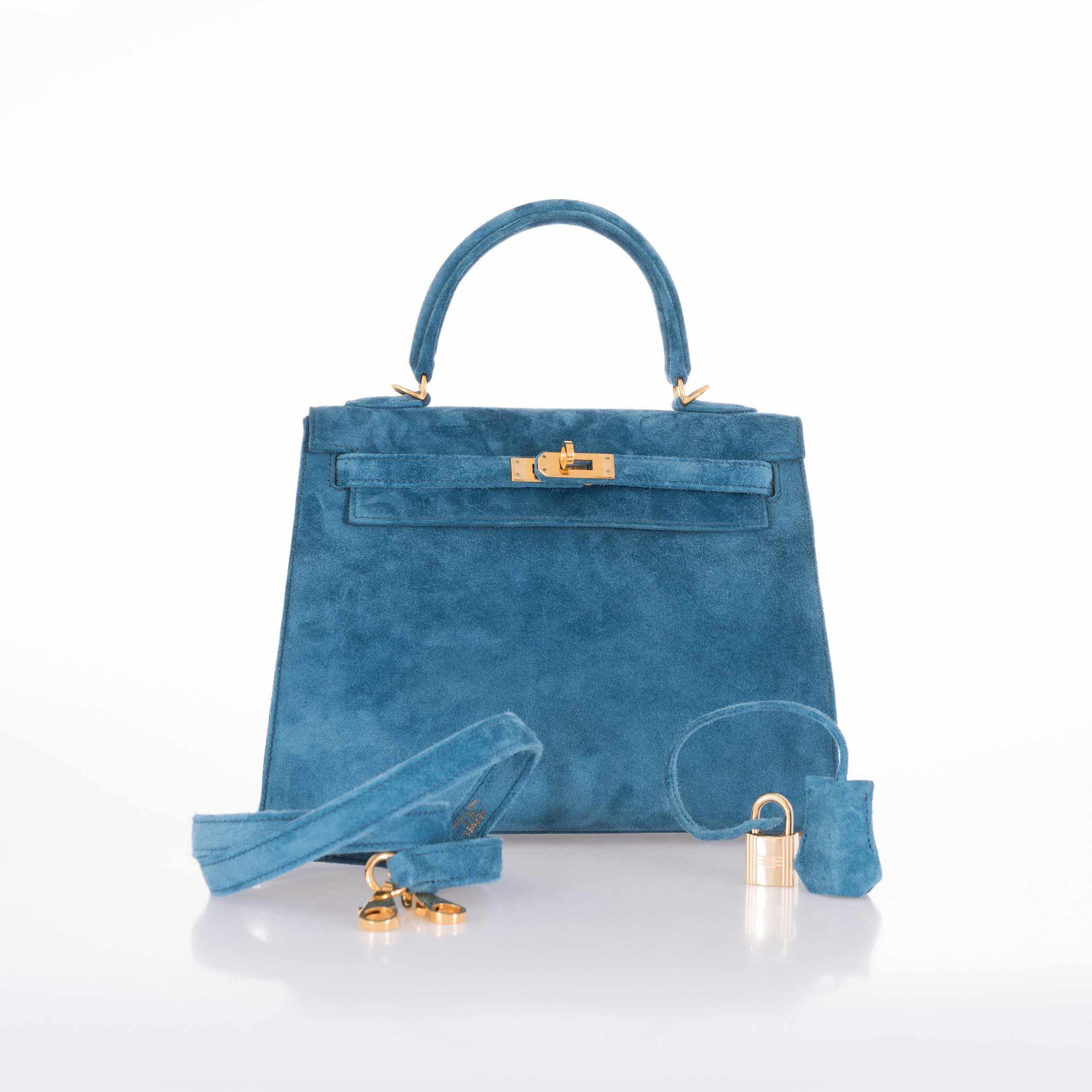 Hermès Kelly 25 Blue Thalassa Suede Gold Hardware