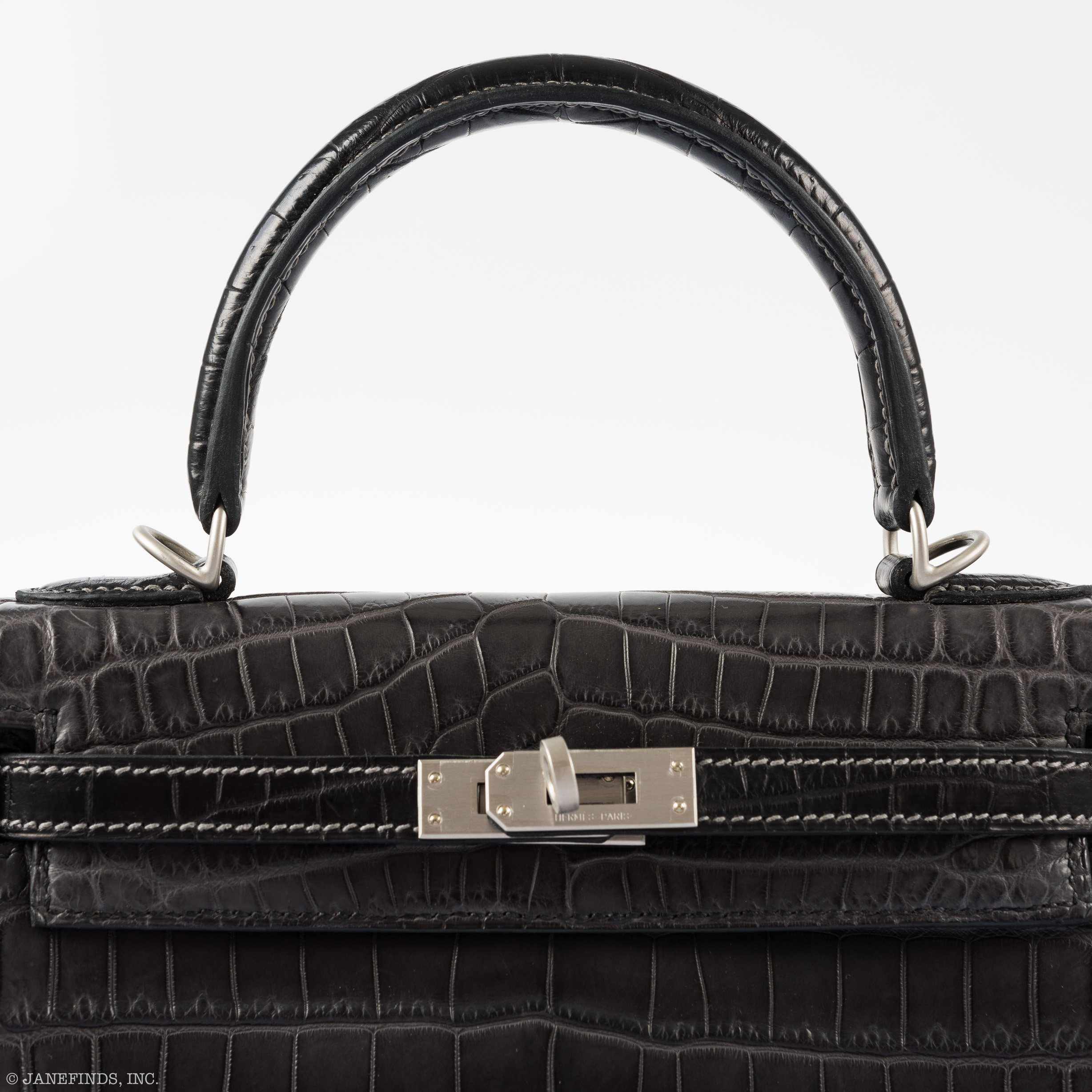 Hermès Kelly 25 HSS Retourne Matte Graphite Niloticus Crocodile Brushed Palladium Hardware