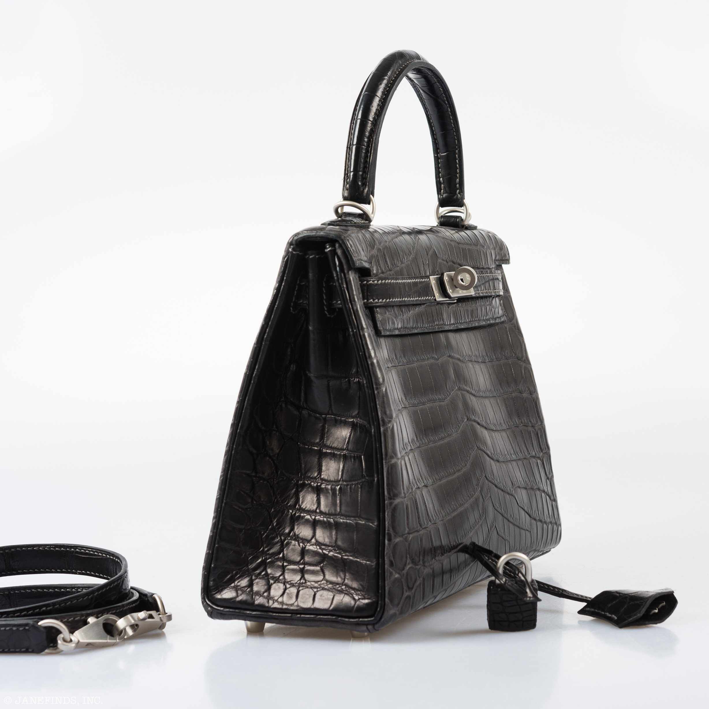 Hermès Kelly 25 HSS Retourne Matte Graphite Niloticus Crocodile Brushed Palladium Hardware