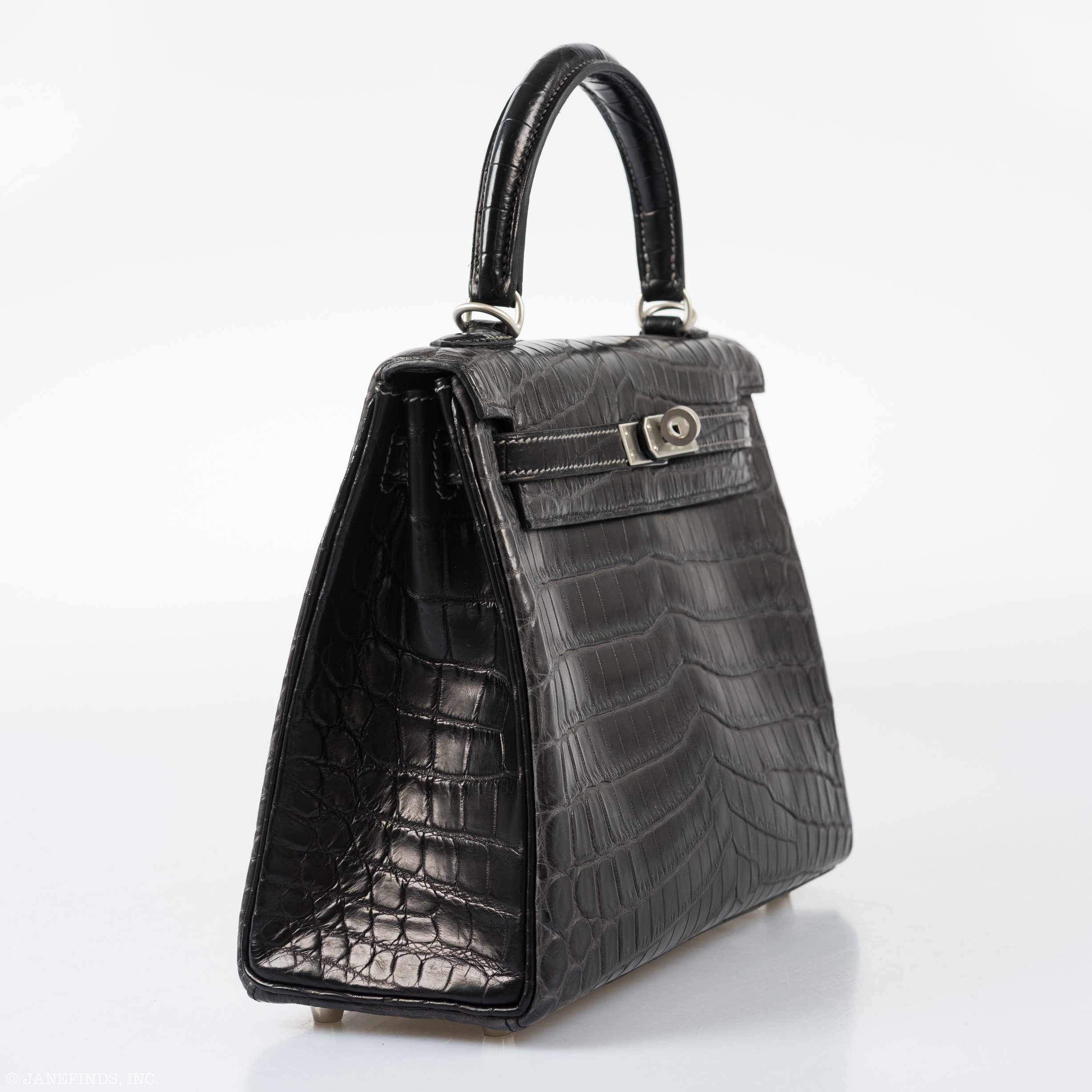 Hermès Kelly 25 HSS Retourne Matte Graphite Niloticus Crocodile Brushed Palladium Hardware