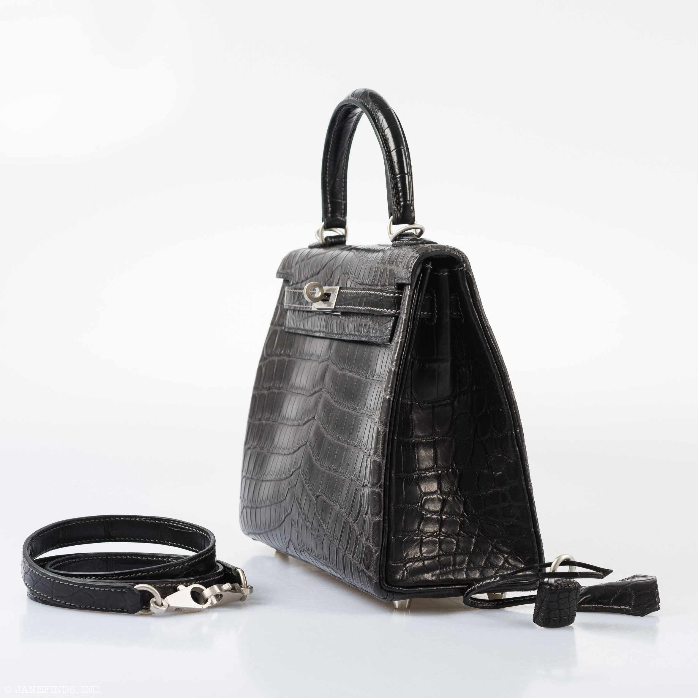 Hermès Kelly 25 HSS Retourne Matte Graphite Niloticus Crocodile Brushed Palladium Hardware