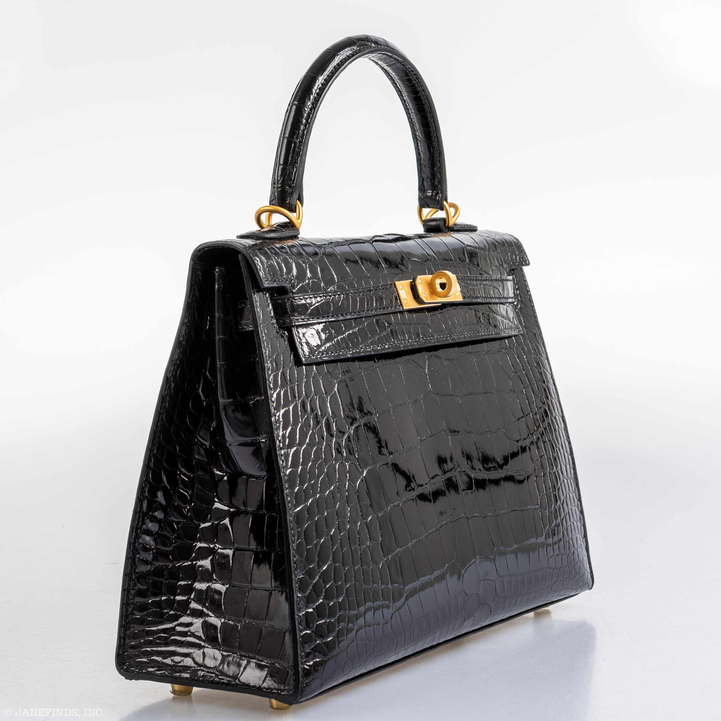 Hermès Kelly 25 HSS Sellier Black Shiny Alligator Brushed Gold Hardware - 2019, D
