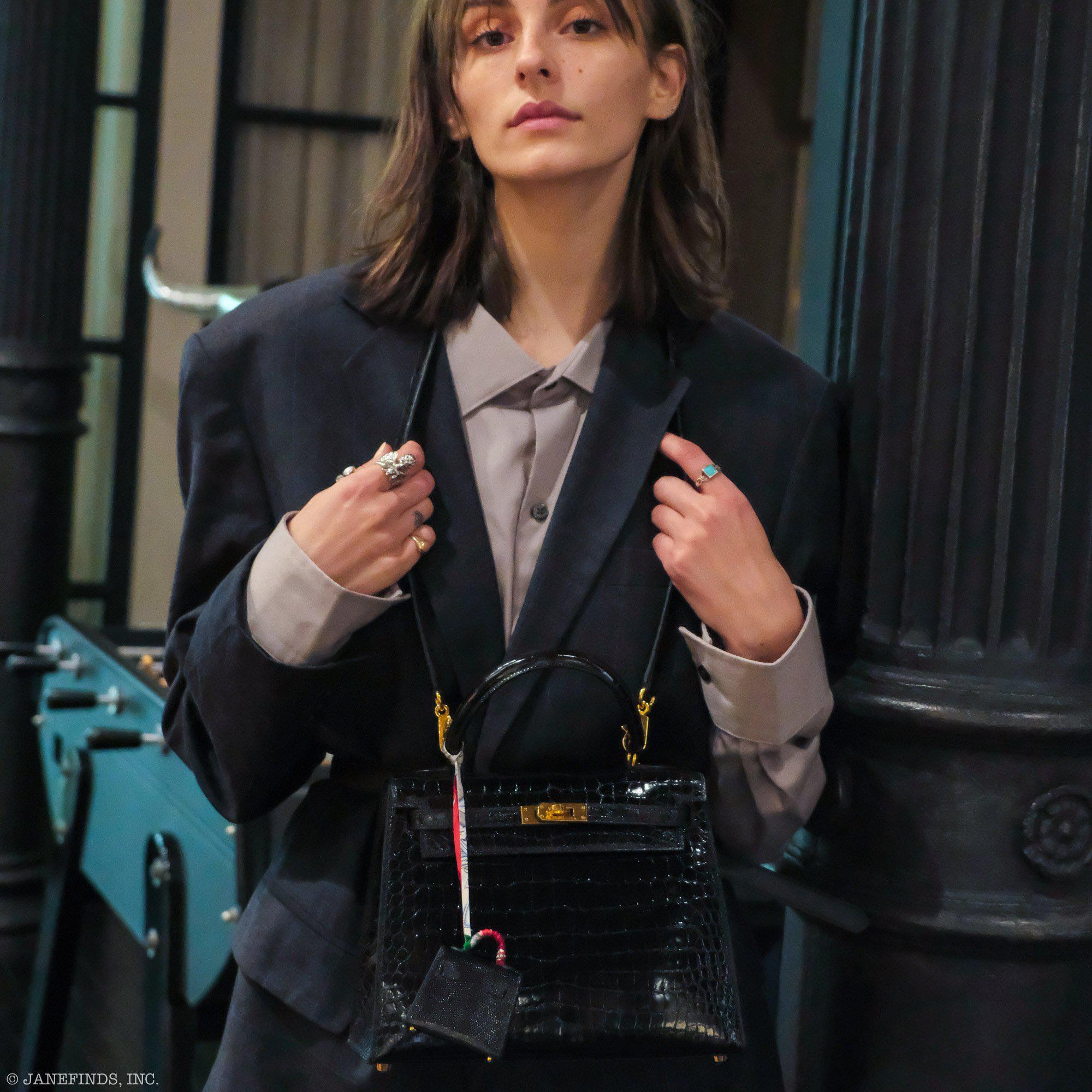 Hermès Kelly 25 HSS Sellier Black Shiny Alligator Brushed Gold Hardware - 2019, D