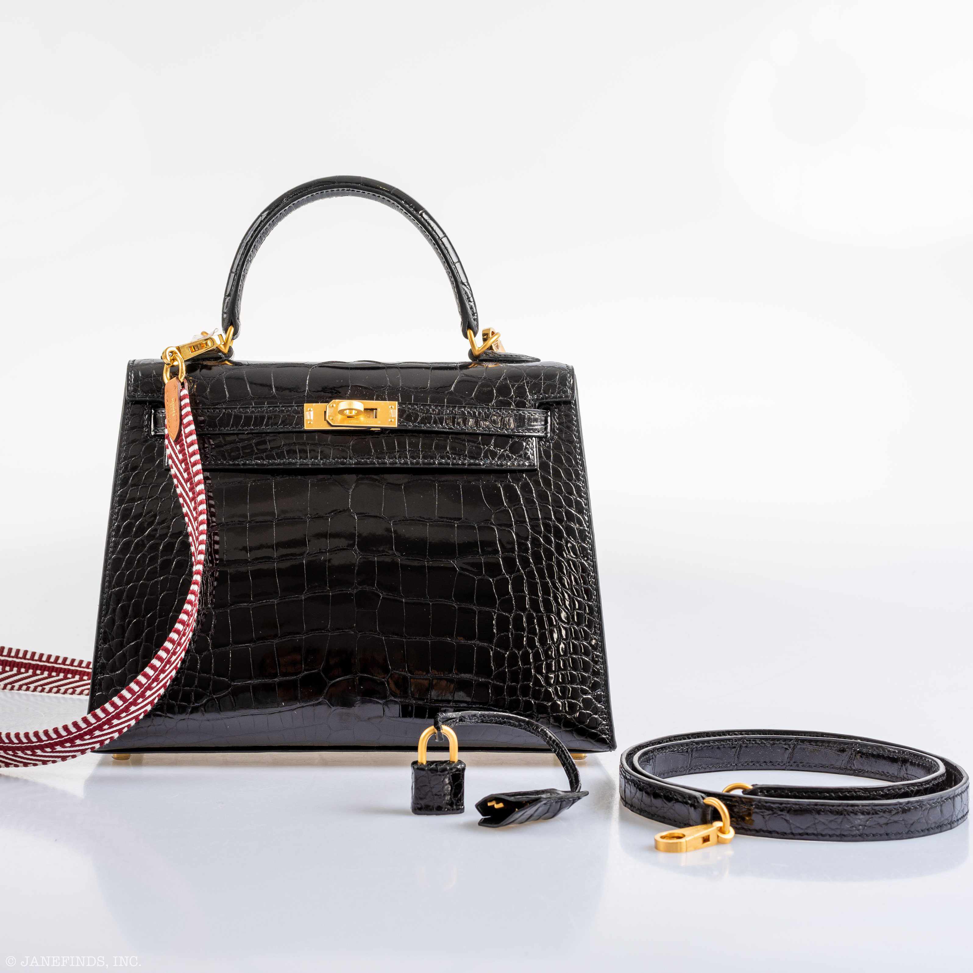 Hermès Kelly 25 HSS Sellier Black Shiny Alligator Brushed Gold Hardware
